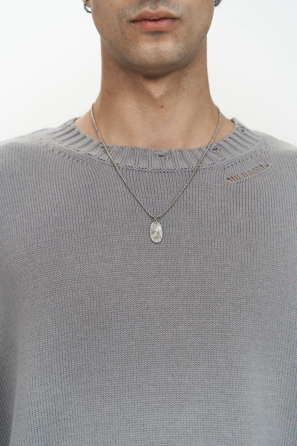 Alec Men's Dark Gray Ribbed Knit Sweater with Distressed Details