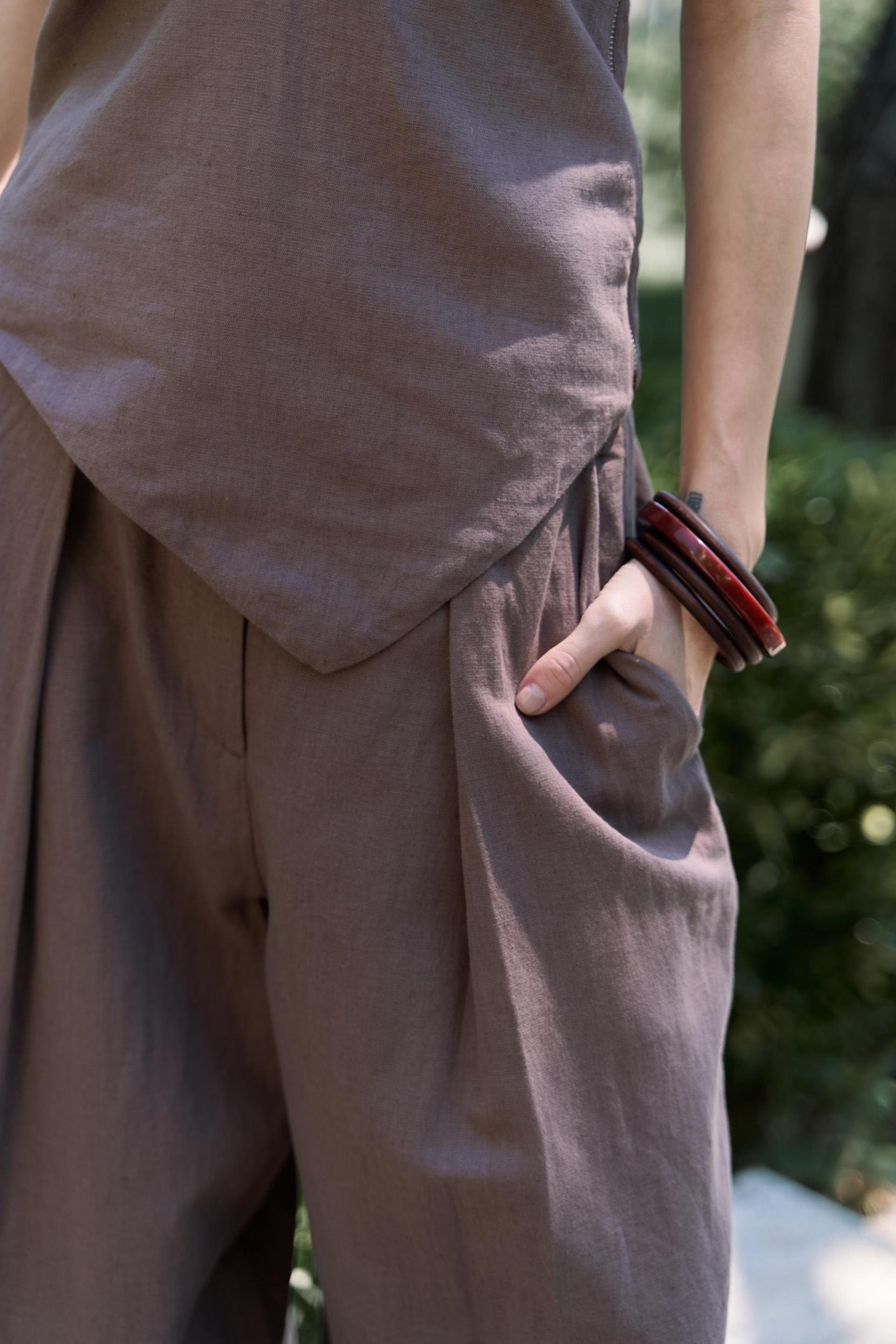 Alidah Pileli Açık Kahve Bol Paça Pantolon