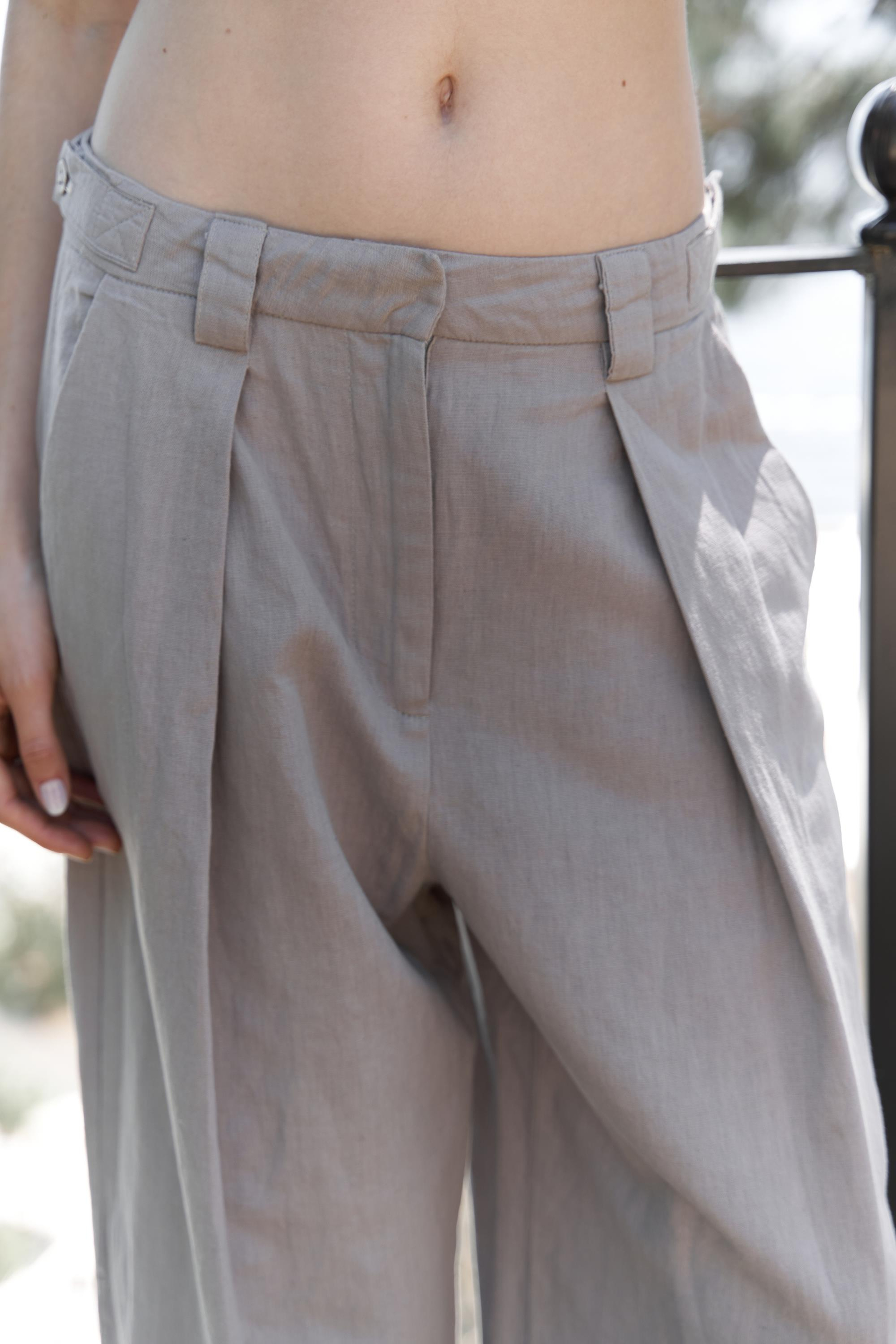 Alidah Pileli Gri Bol Paça Pantolon