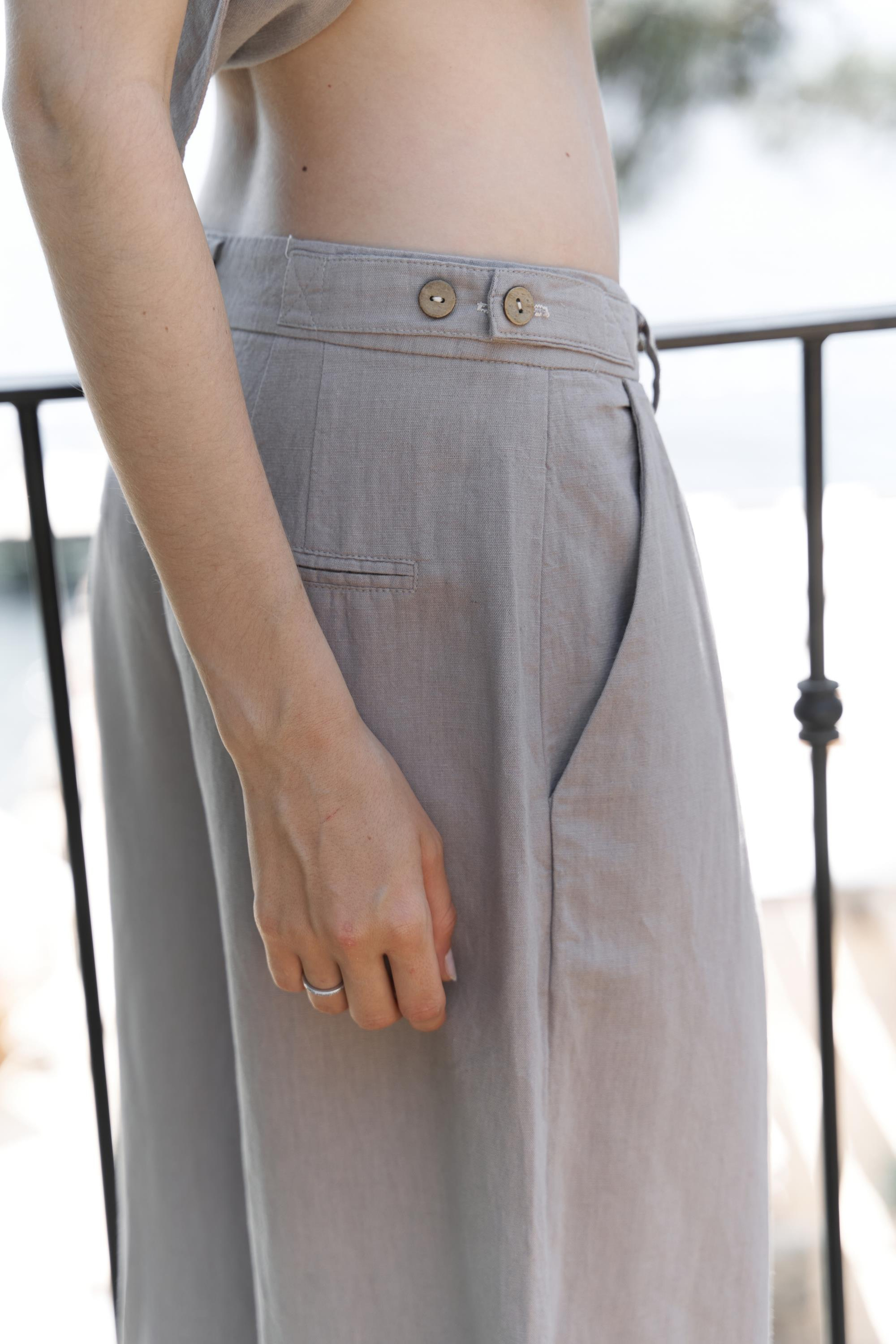 Alidah Pileli Gri Bol Paça Pantolon