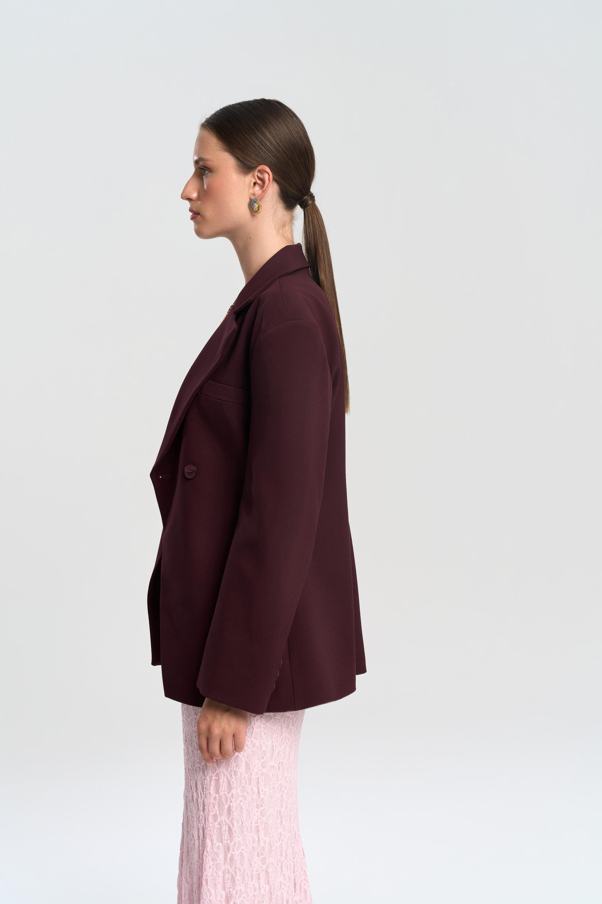 Allegany Bordo Bel Oturmalı Blazer