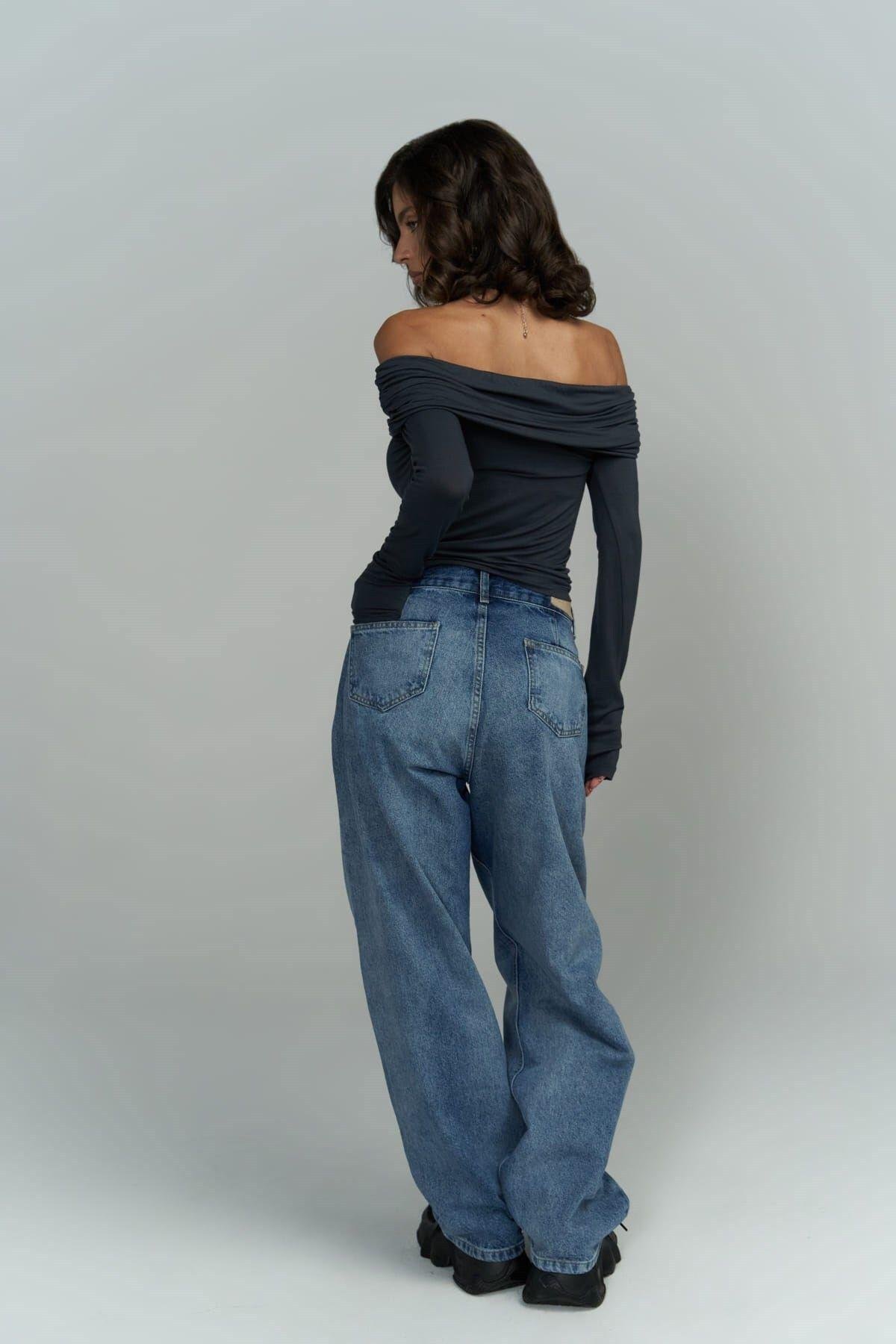 Alonzo Carmen Yaka Uzun Kollu Antrasit Bluz