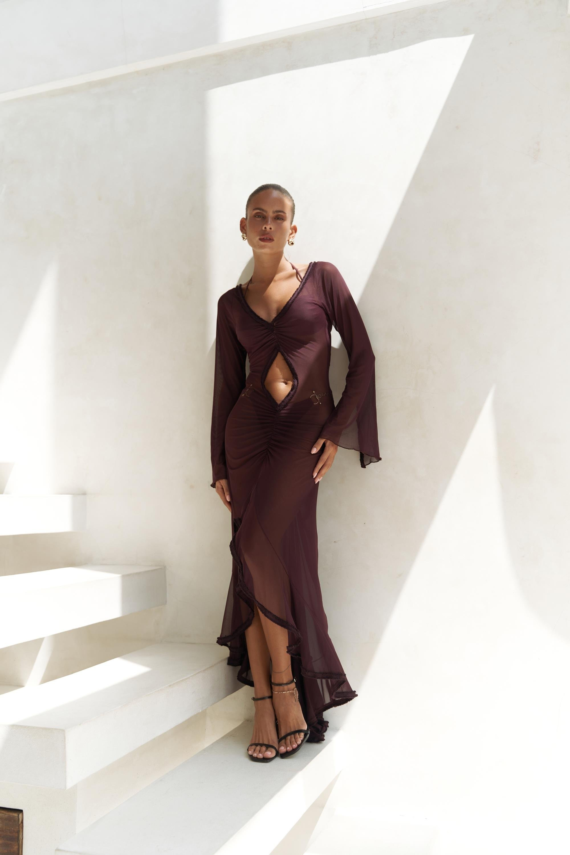 Alyona Dantel Detay Bordo Elbise