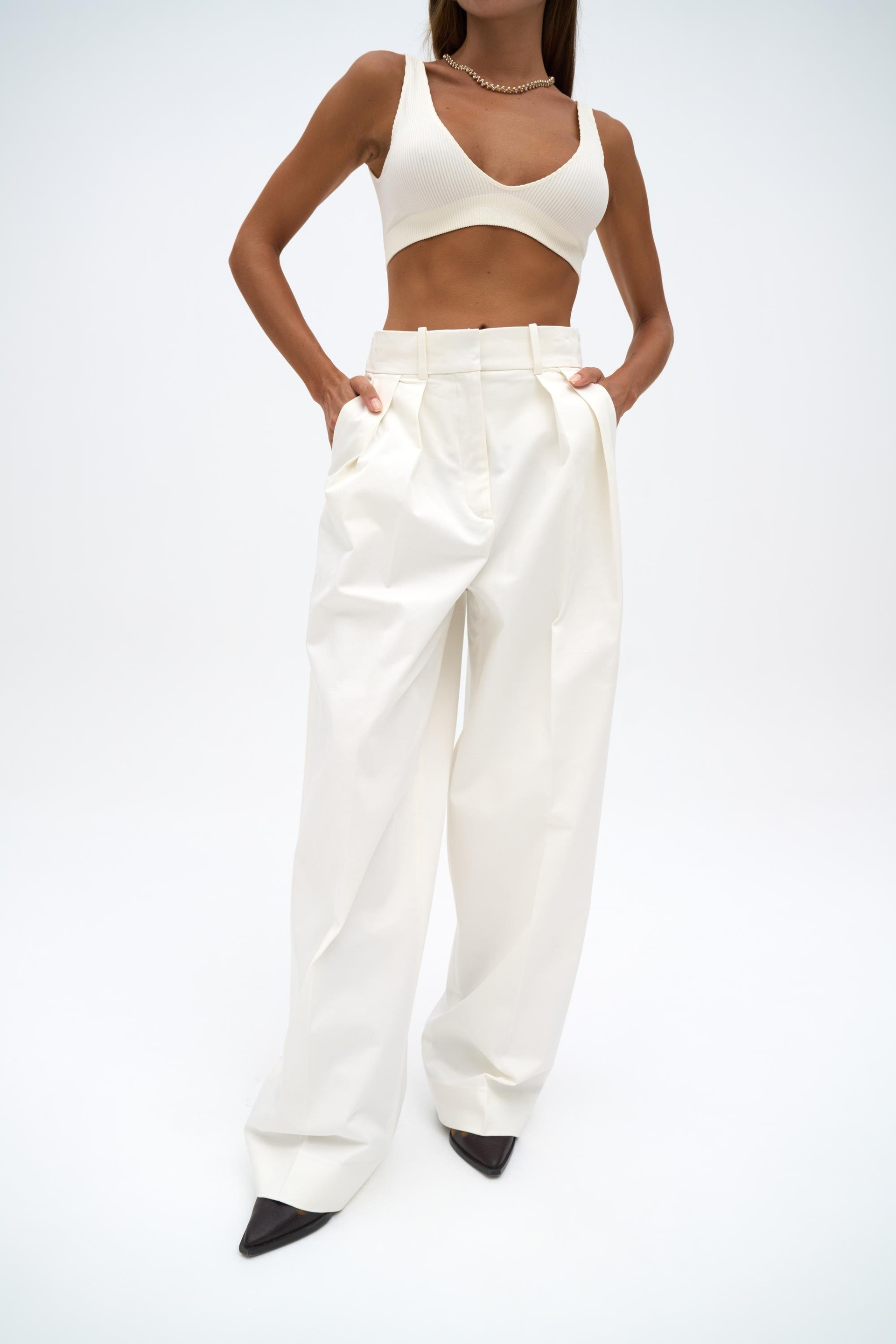 Amara Kemer Detay Ekru Palazzo Pantolon