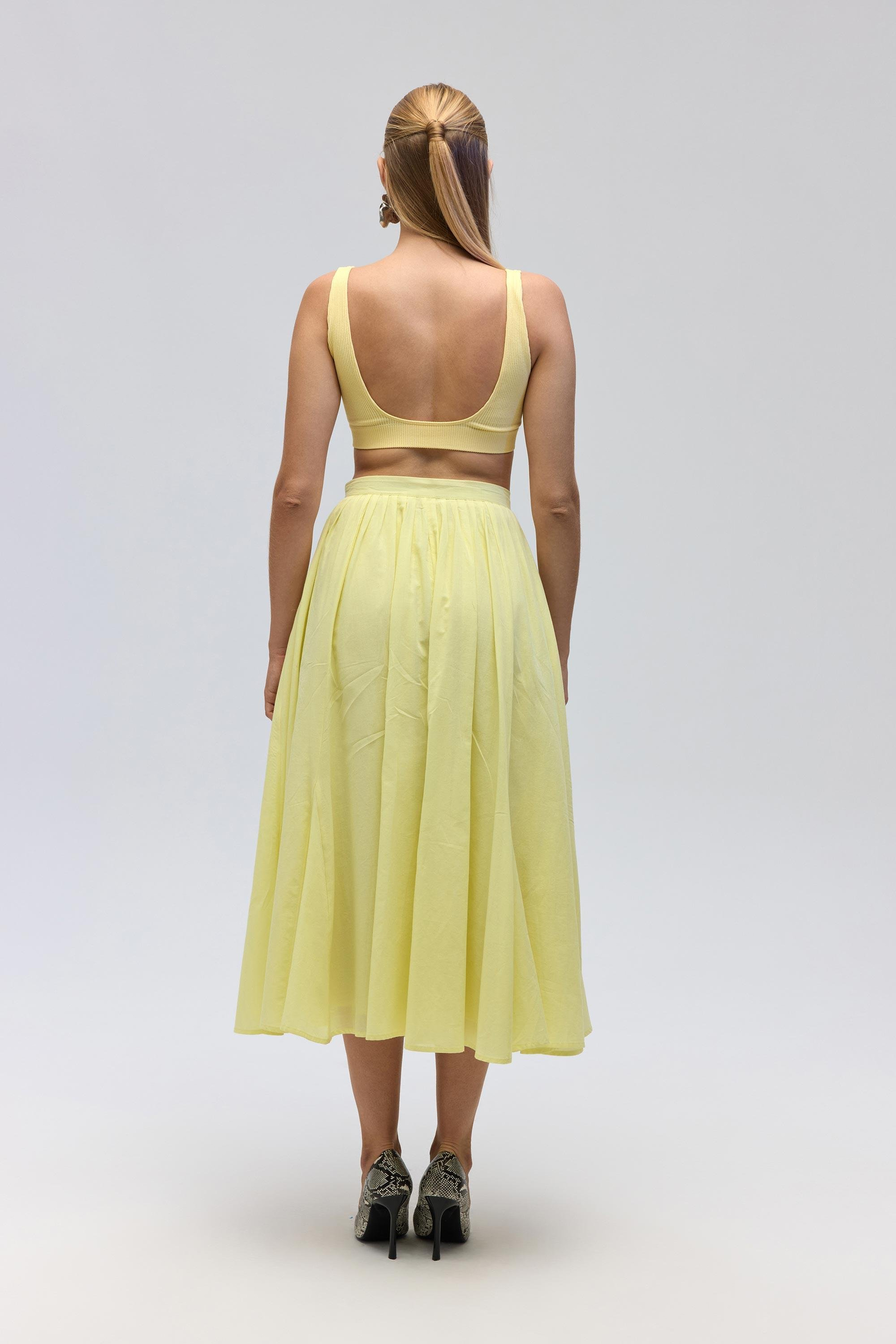 Amaya Ankle-Length Pleated Yellow Skirt