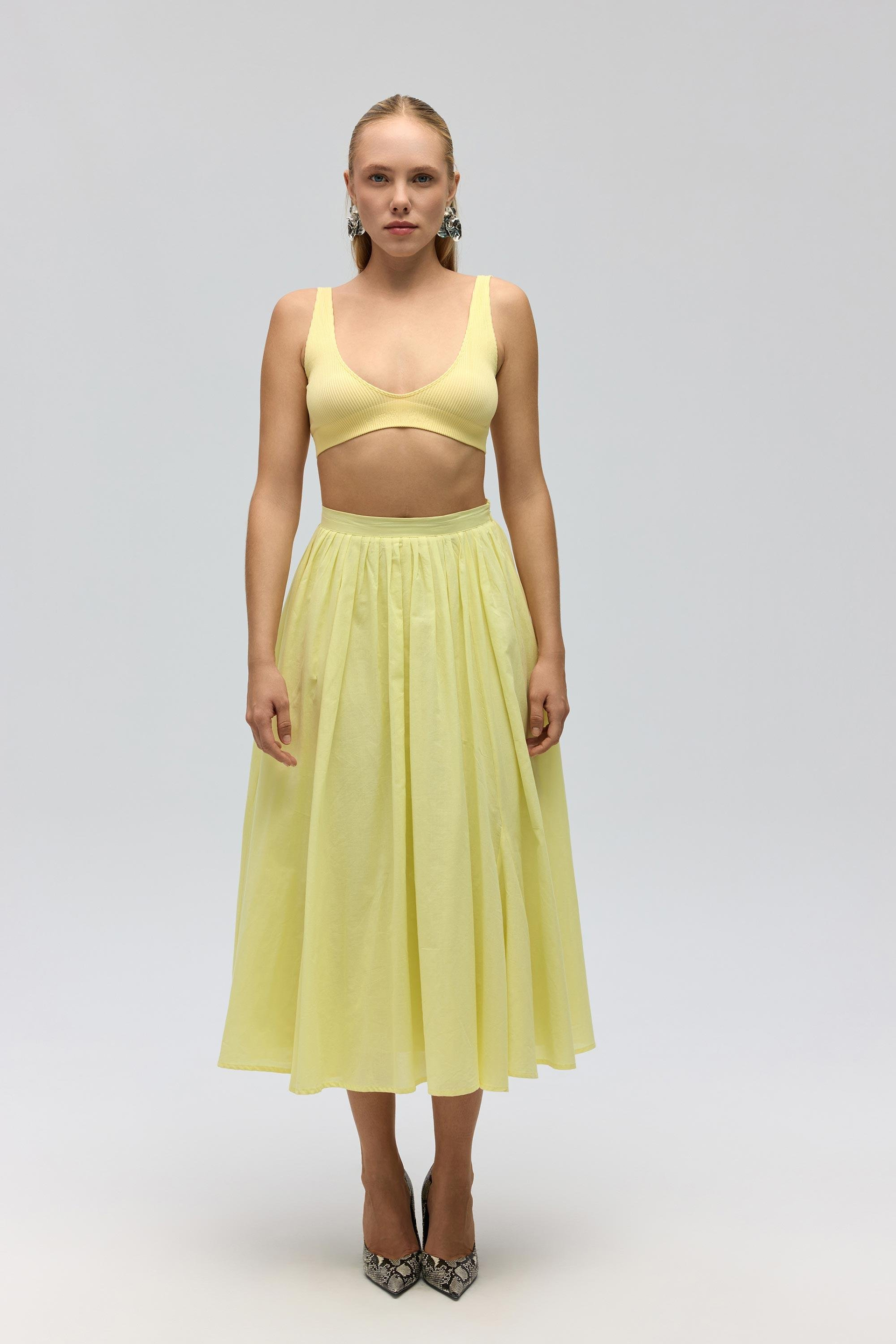 Amaya Ankle-Length Pleated Yellow Skirt
