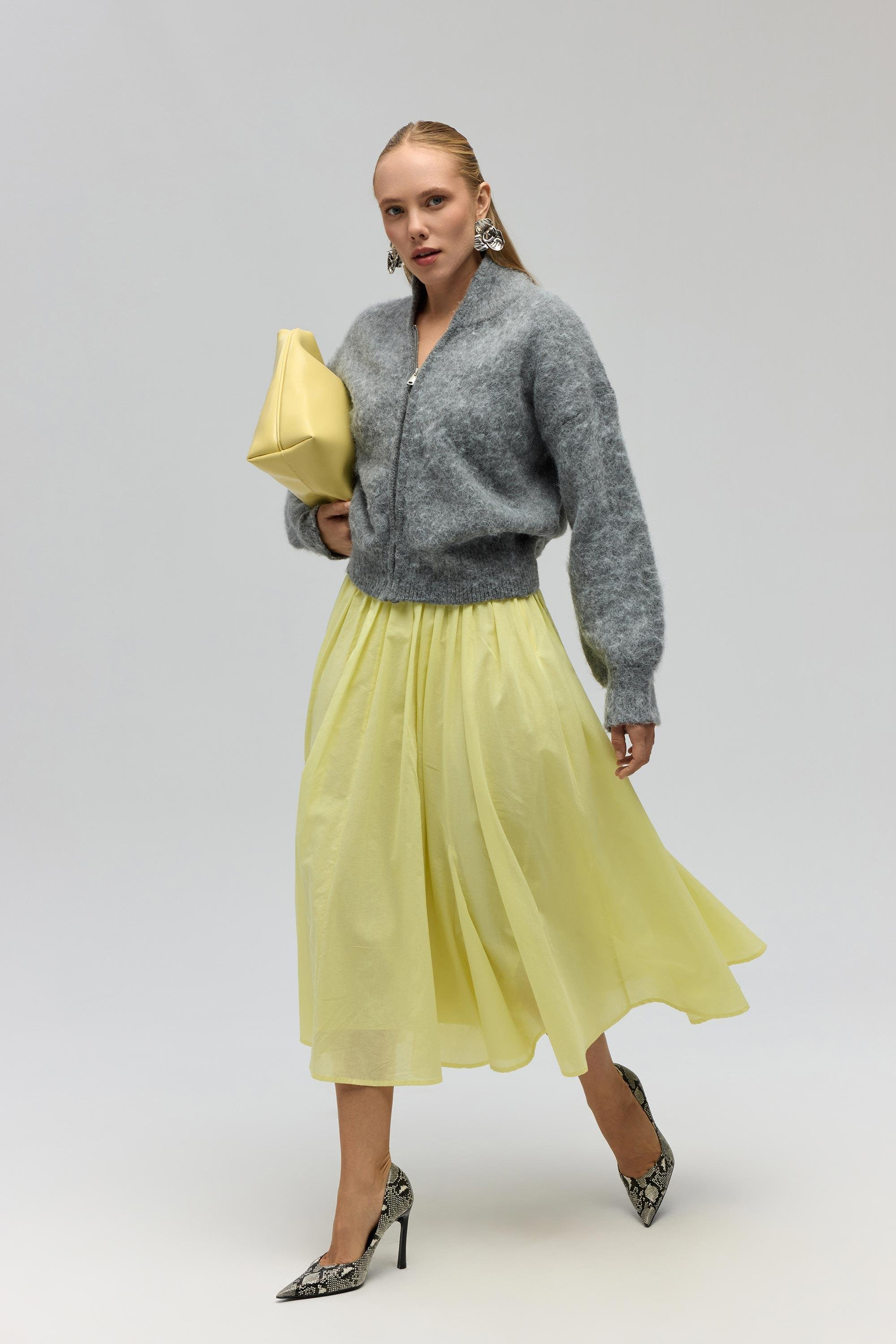 Amaya Ankle-Length Pleated Yellow Skirt