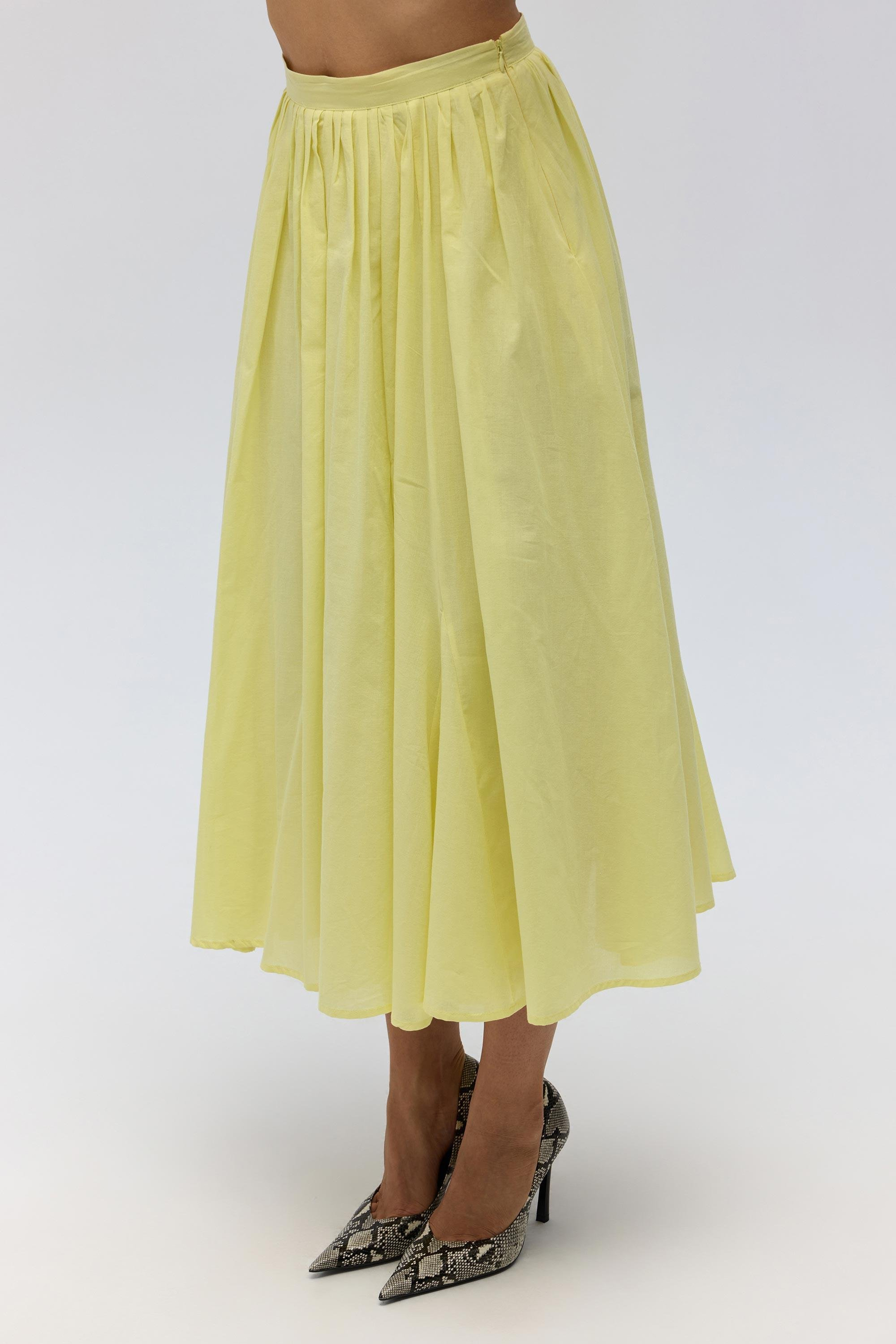 Amaya Ankle-Length Pleated Yellow Skirt