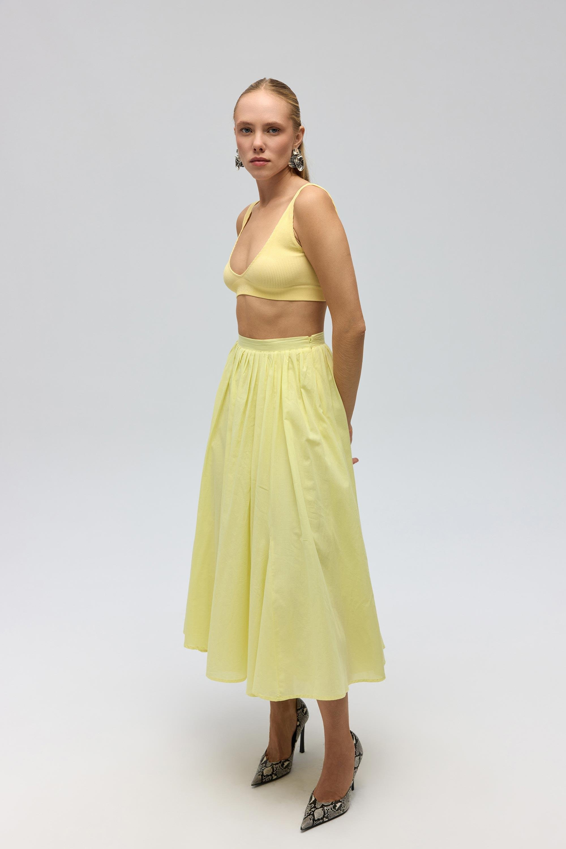 Amaya Ankle-Length Pleated Yellow Skirt