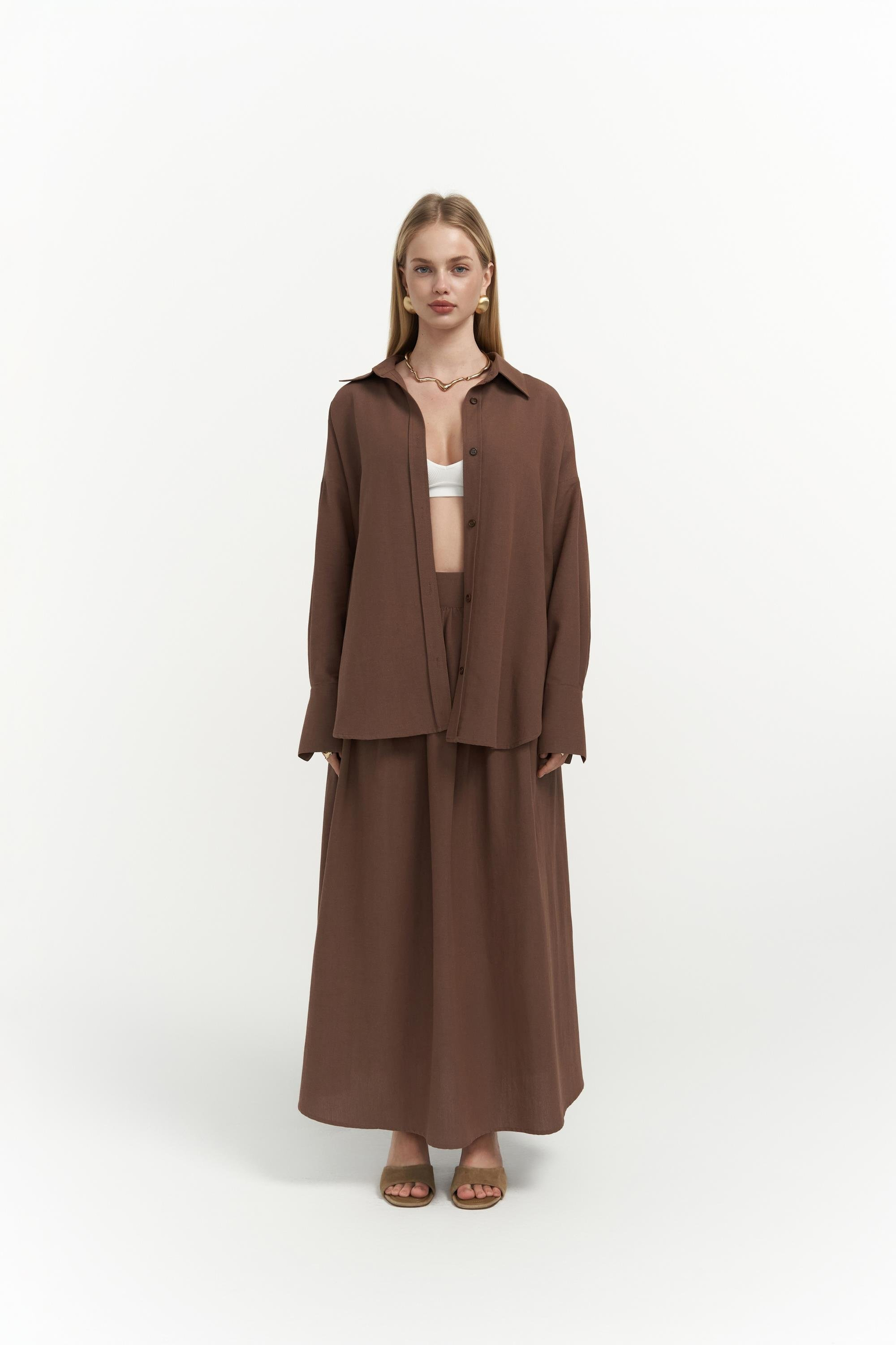 Ambra Kahve Gömlek Etek Takım