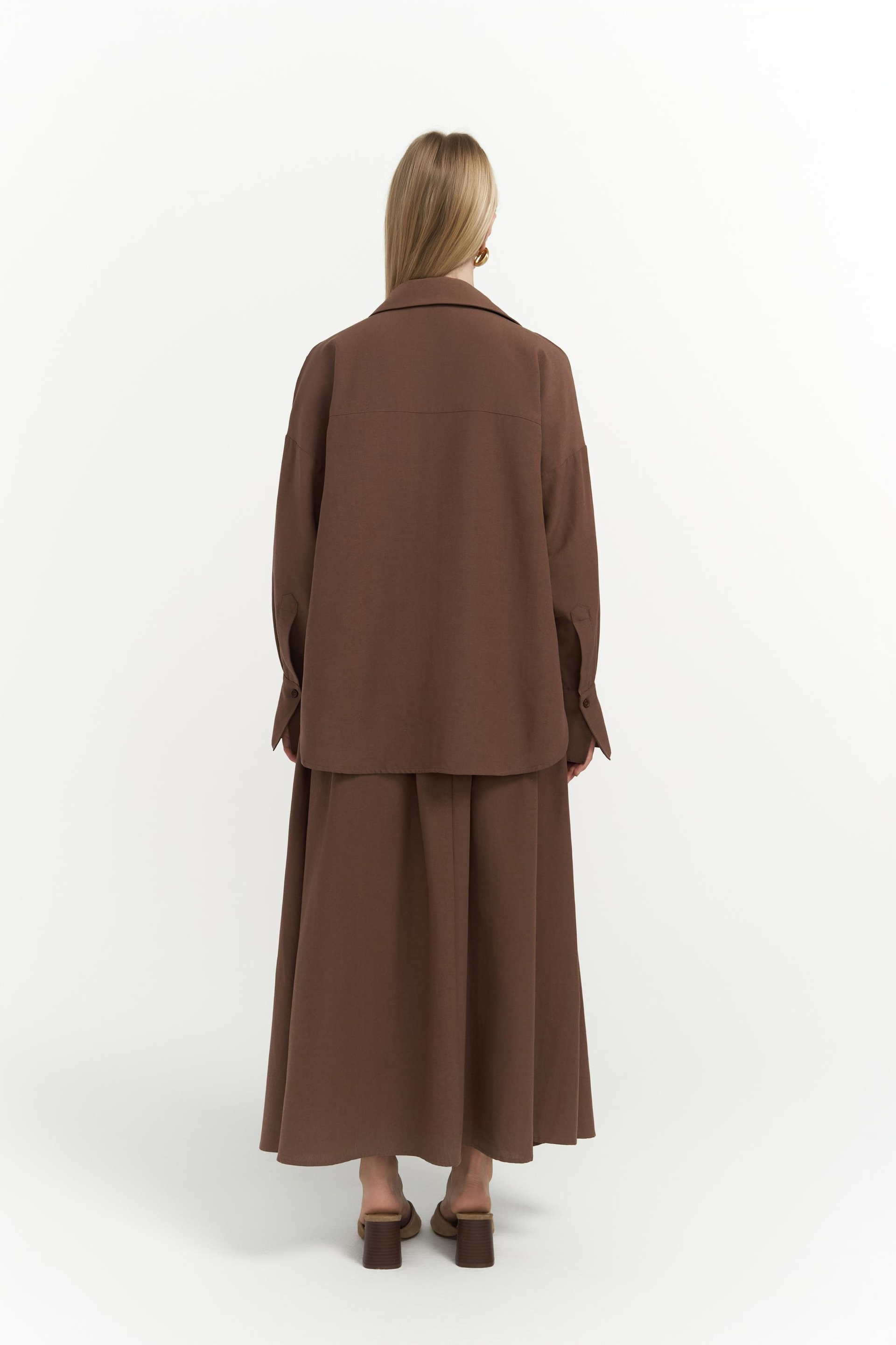 Ambra Kahve Gömlek Etek Takım