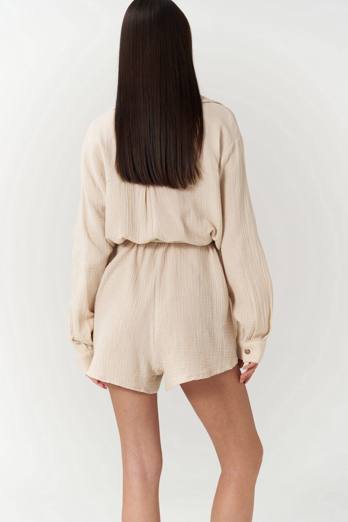 Bohemai Anetta Beige Muslin Short Jumpsuit