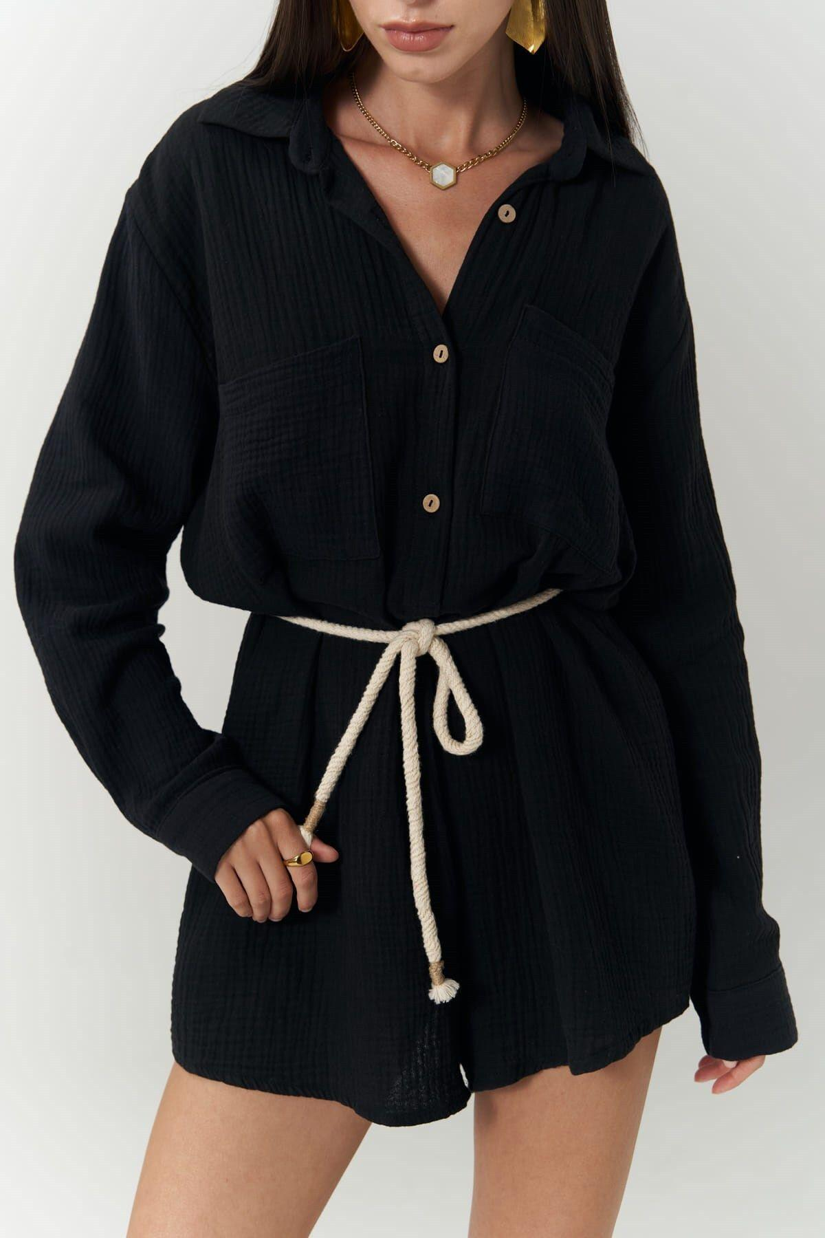 Bohemai Anetta Black Muslin Short Jumpsuit