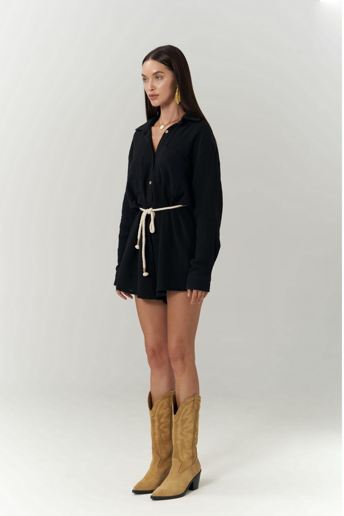 Bohemai Anetta Black Muslin Short Jumpsuit