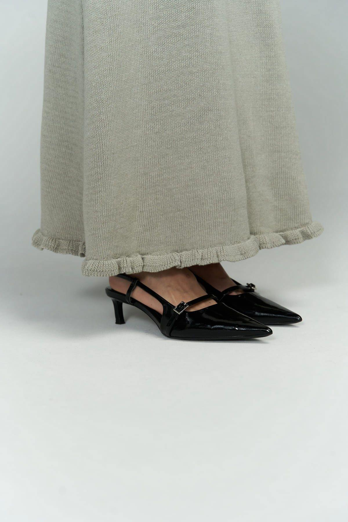 Angela Sırt Dekolteli Gri Triko Elbise