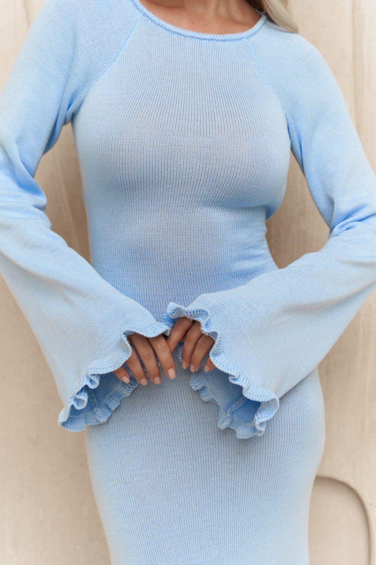  Angela Low Back Blue Knit Dress