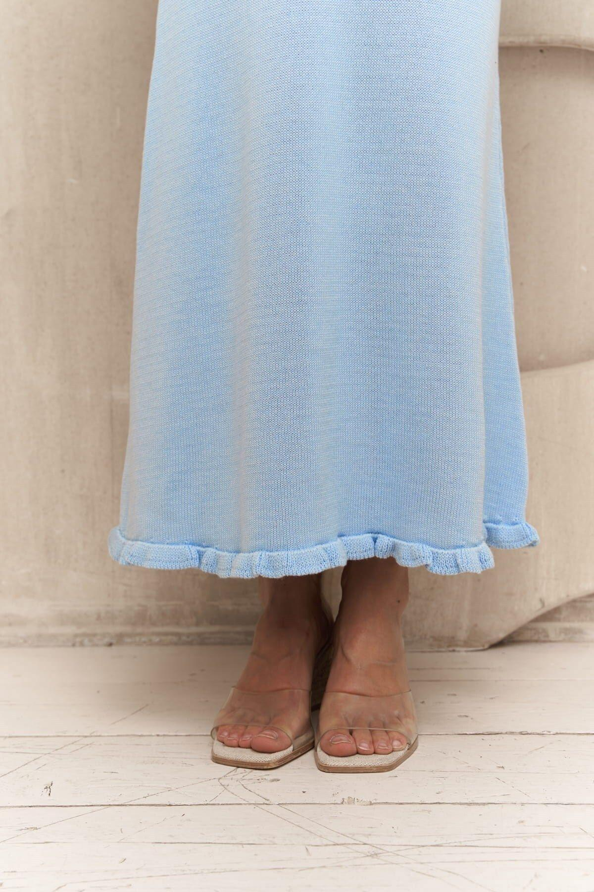  Angela Low Back Blue Knit Dress