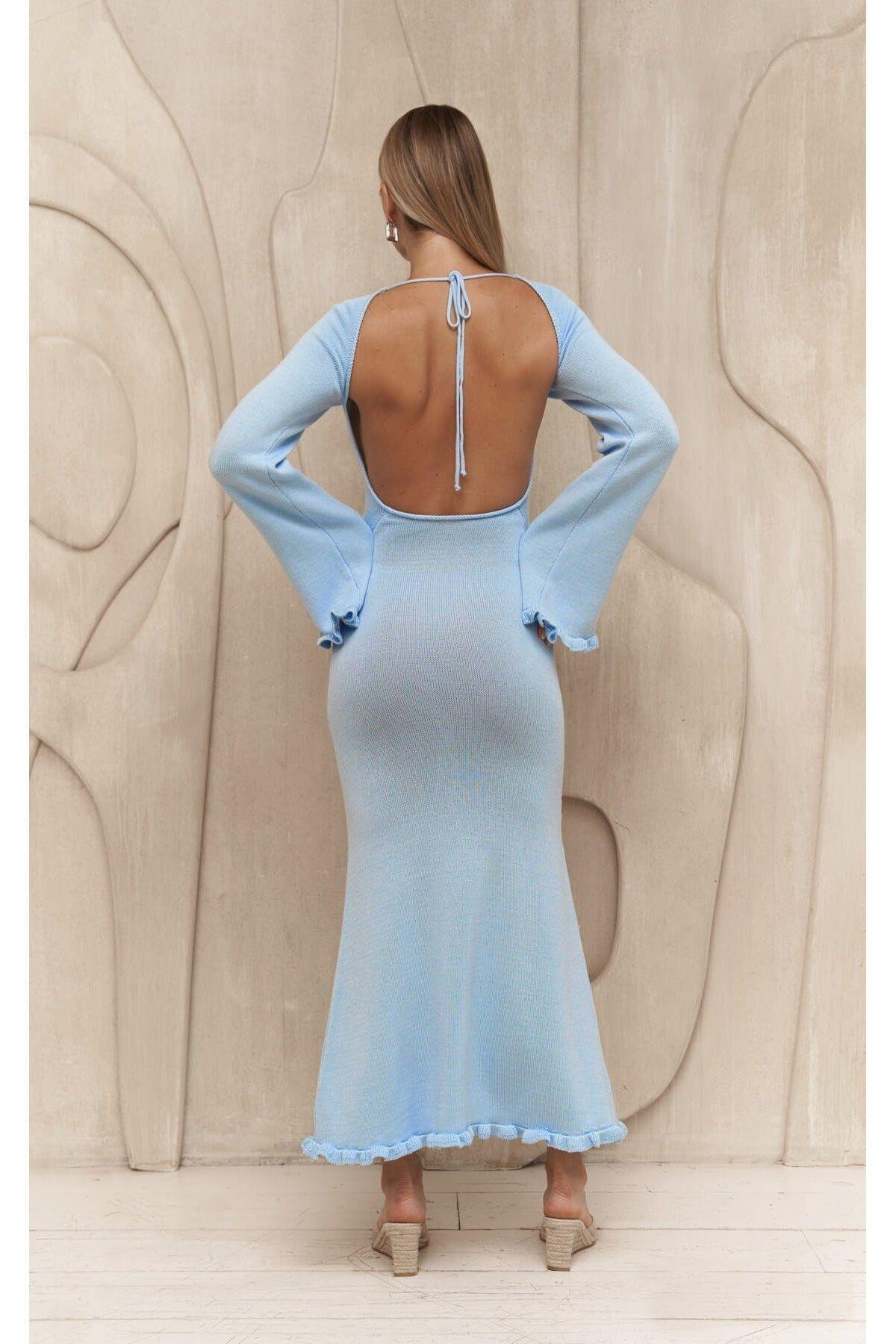  Angela Low Back Blue Knit Dress