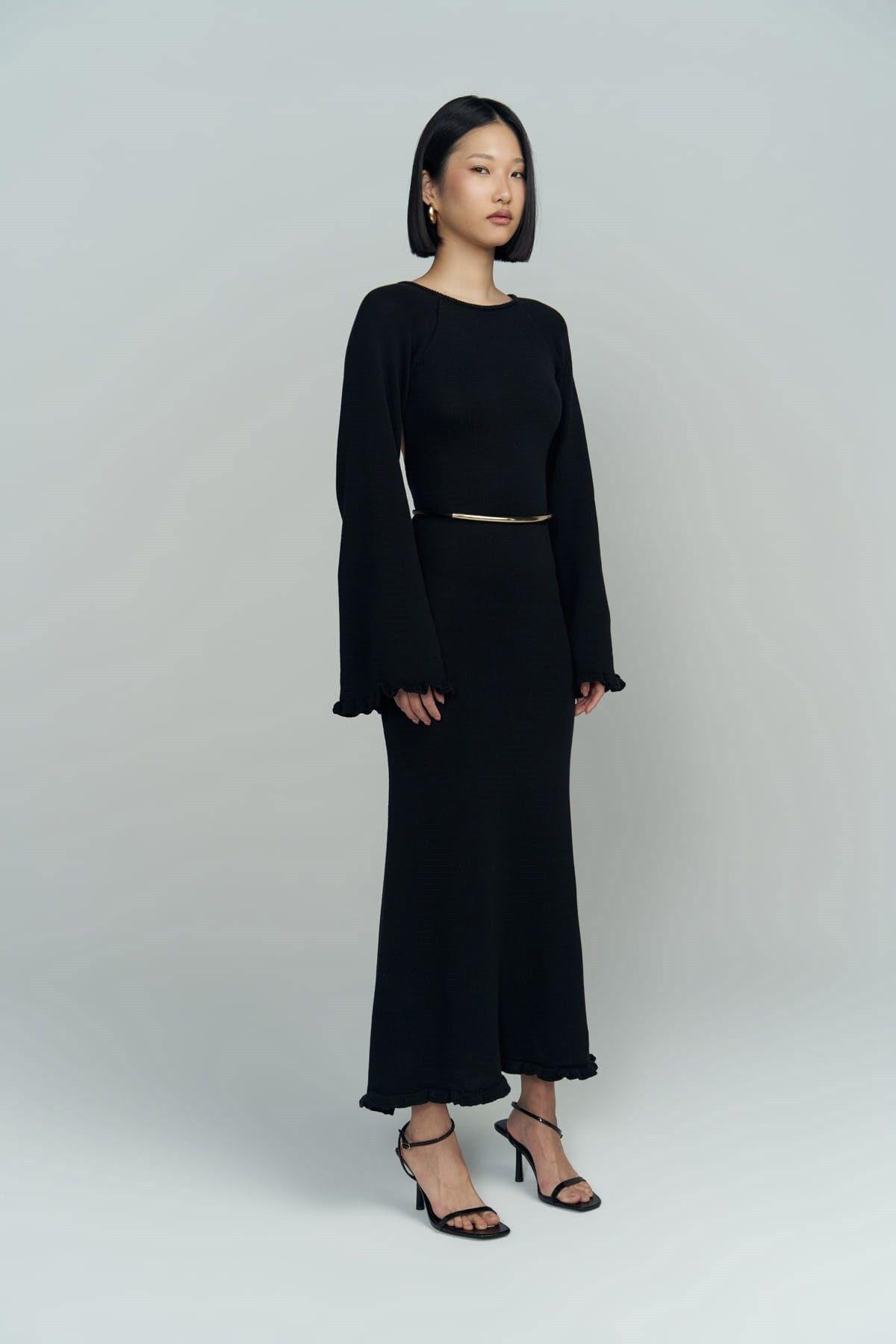 Angela Low Back Black Knit Dress