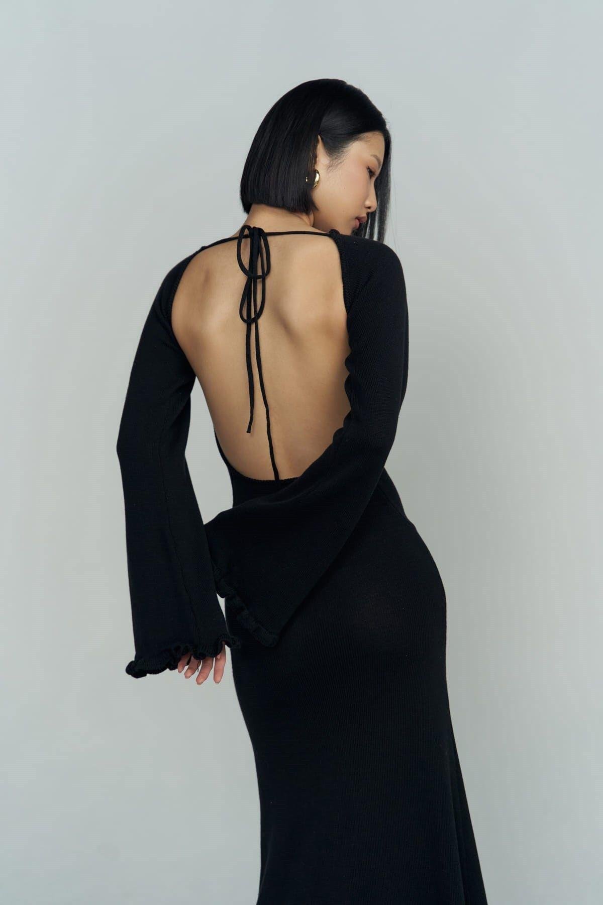 Angela Low Back Black Knit Dress