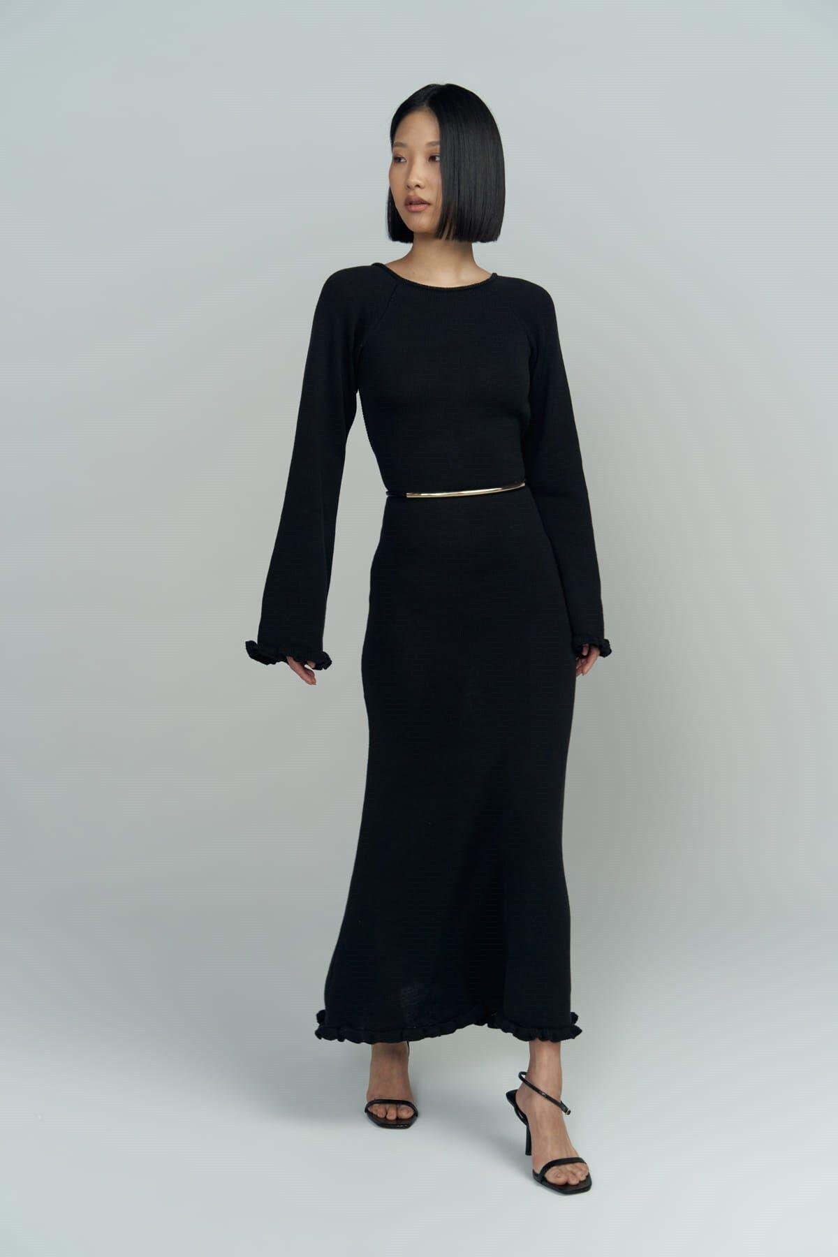 Angela Low Back Black Knit Dress
