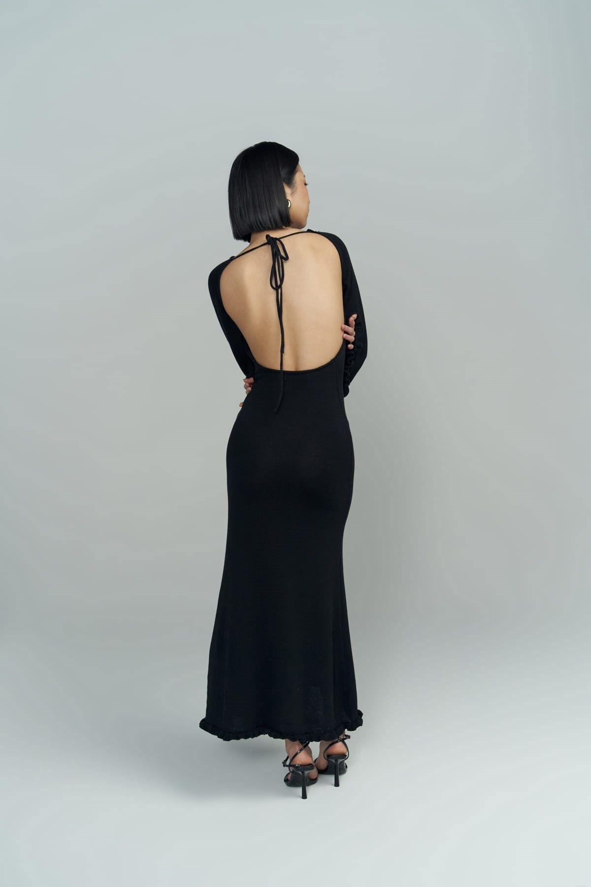 Angela Low Back Black Knit Dress