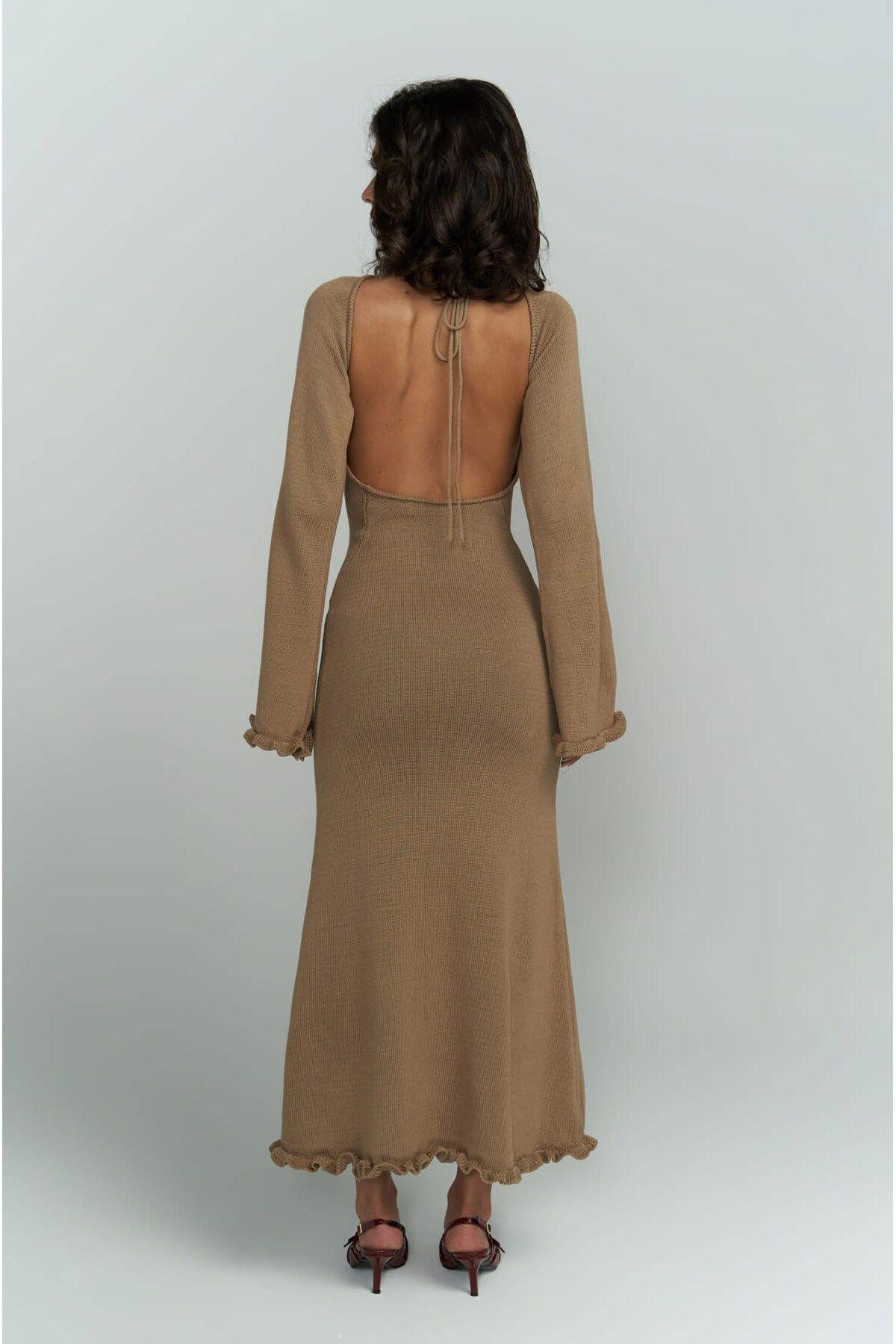 Angela Low Back Light Brown Knit Dress