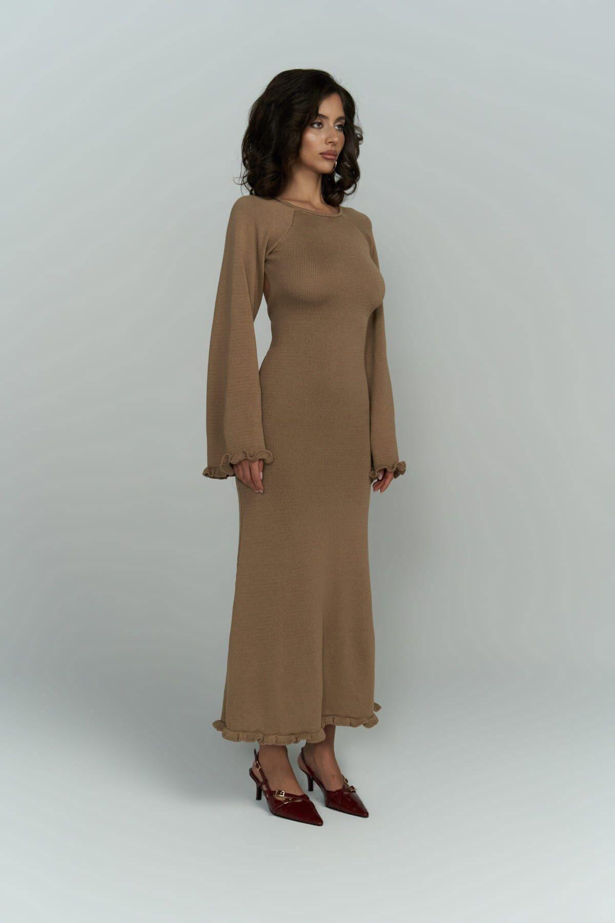 Angela Low Back Light Brown Knit Dress