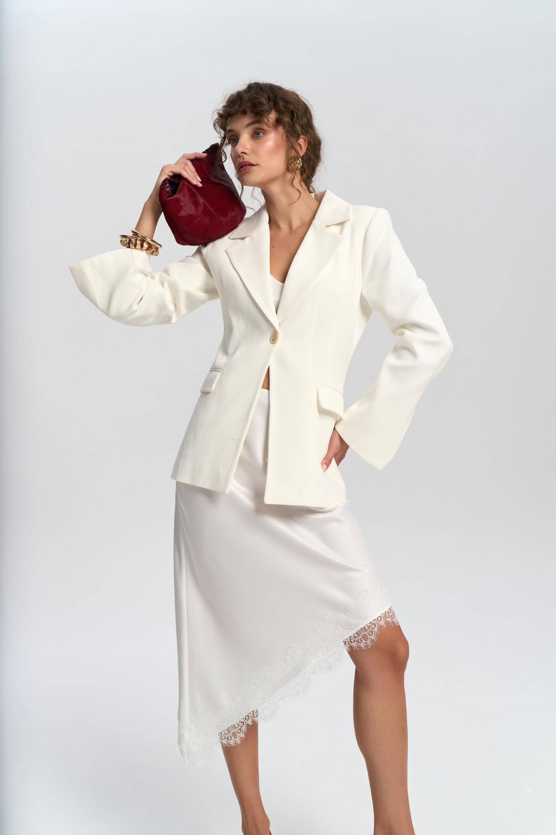 Anisah Belden Oturmalı Ekru Blazer