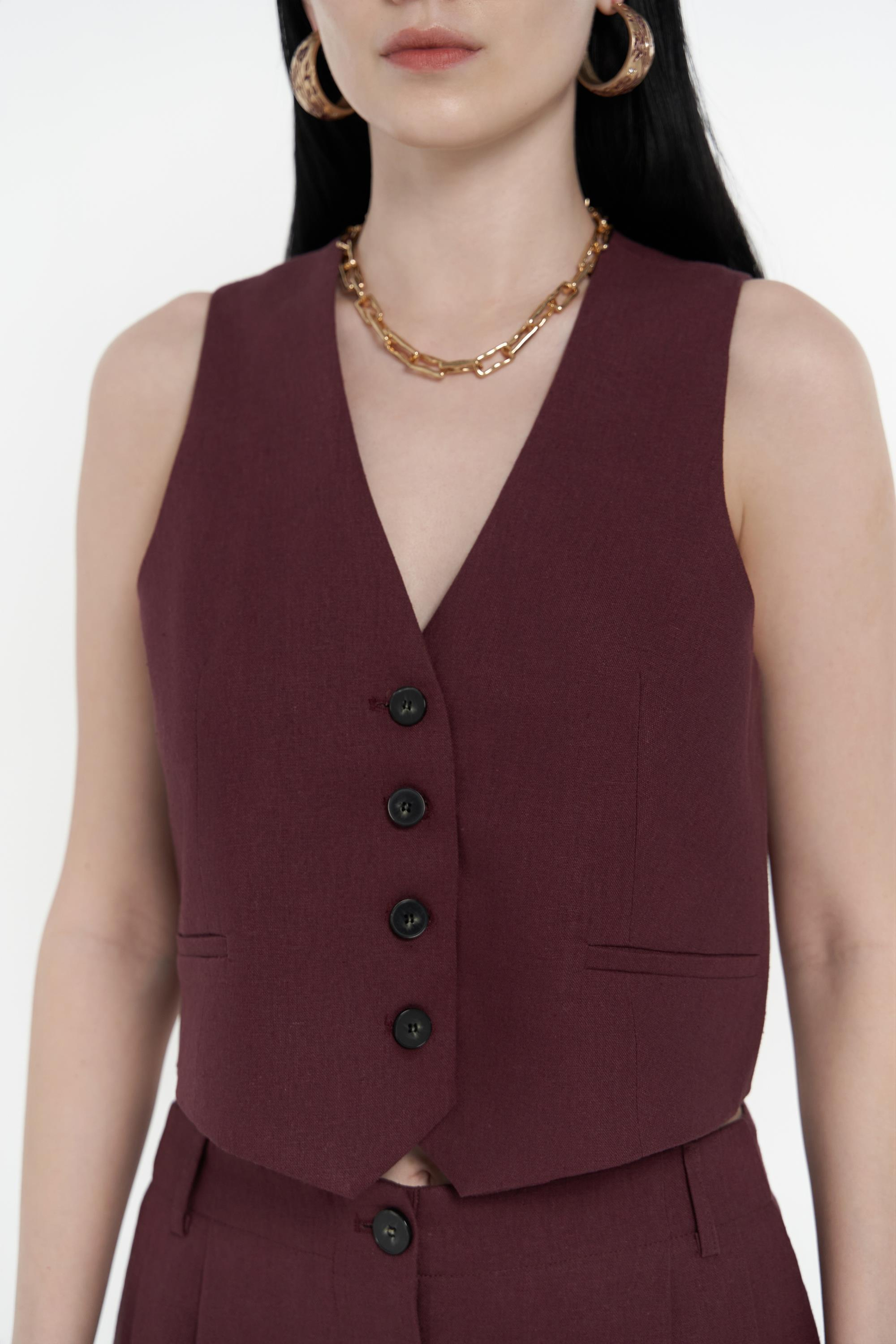 Anka Keten Bordo Yelek Pantolon Takım