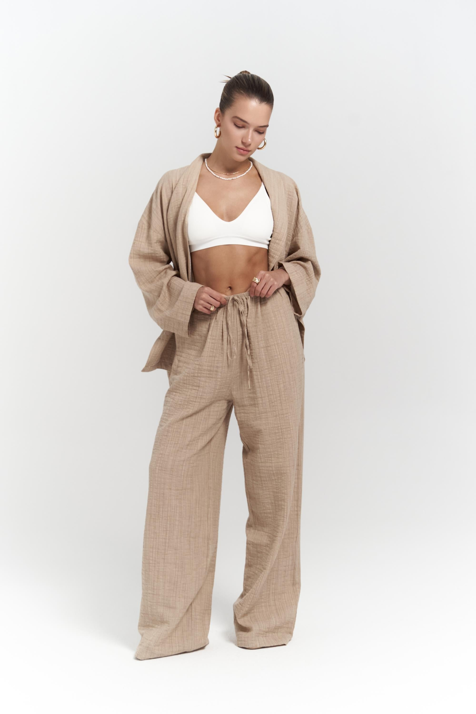 Anya Bej Kimono Pantolon Takım
