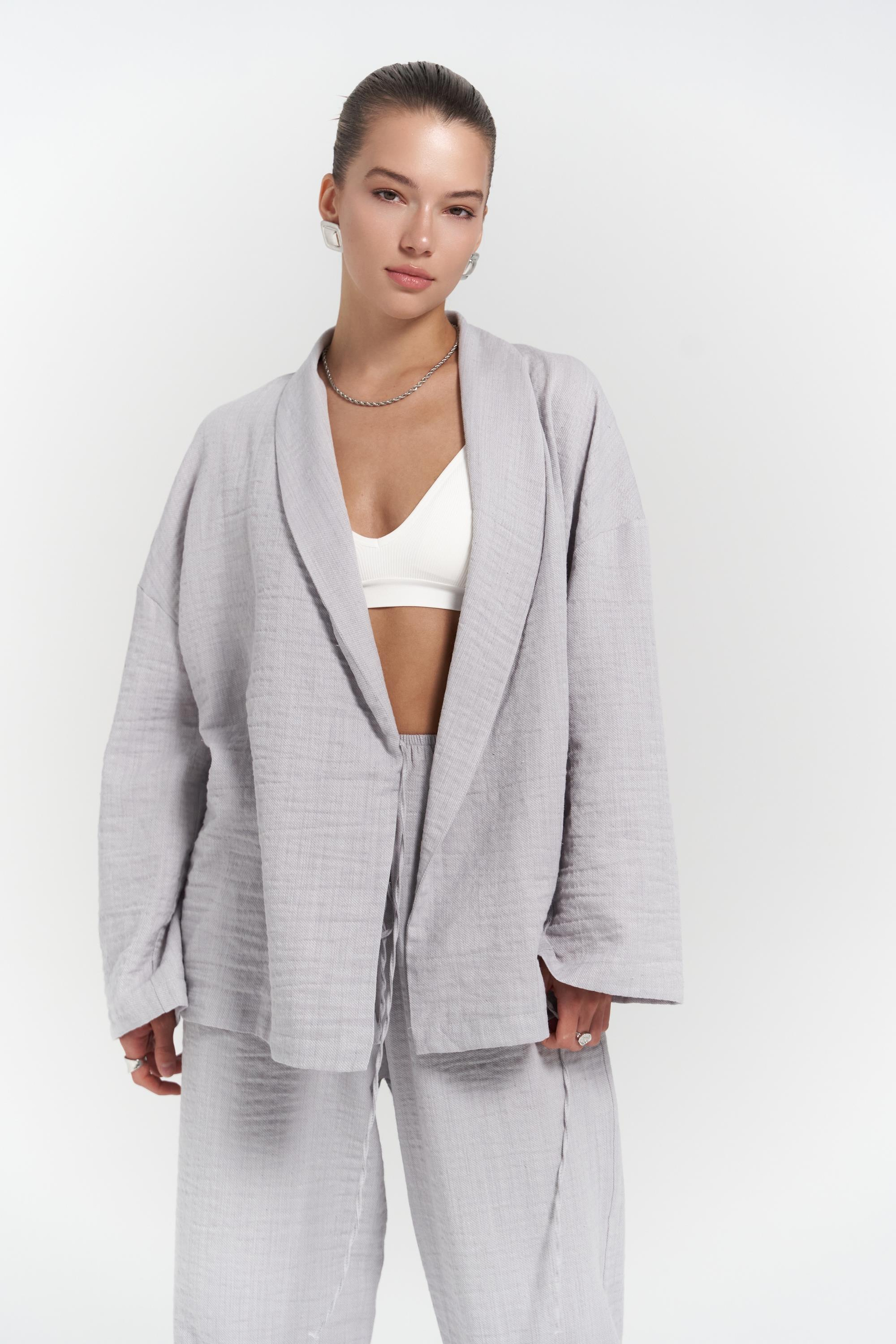 Anya Gri Kimono Pantolon Takım