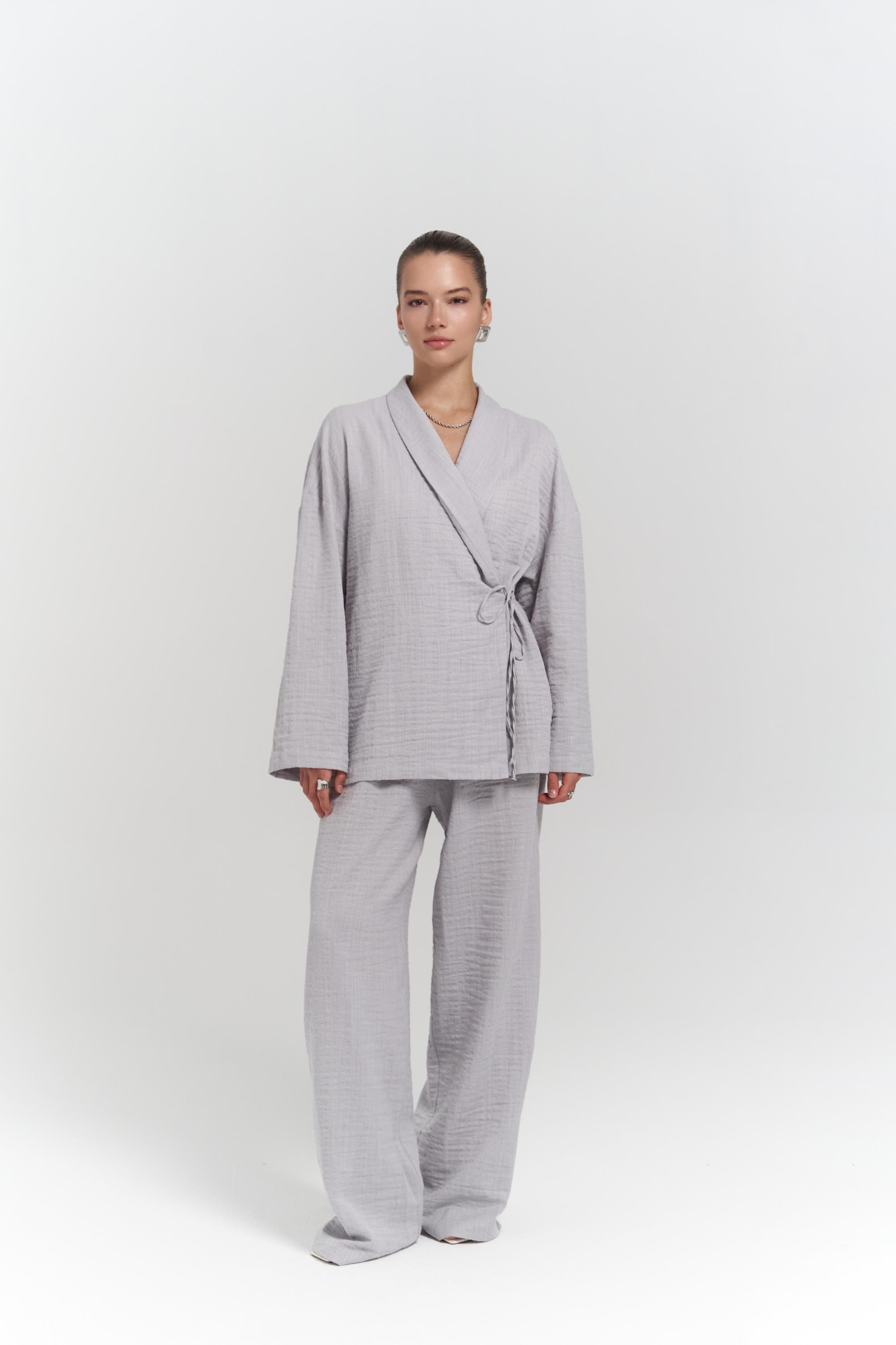 Anya Gri Kimono Pantolon Takım