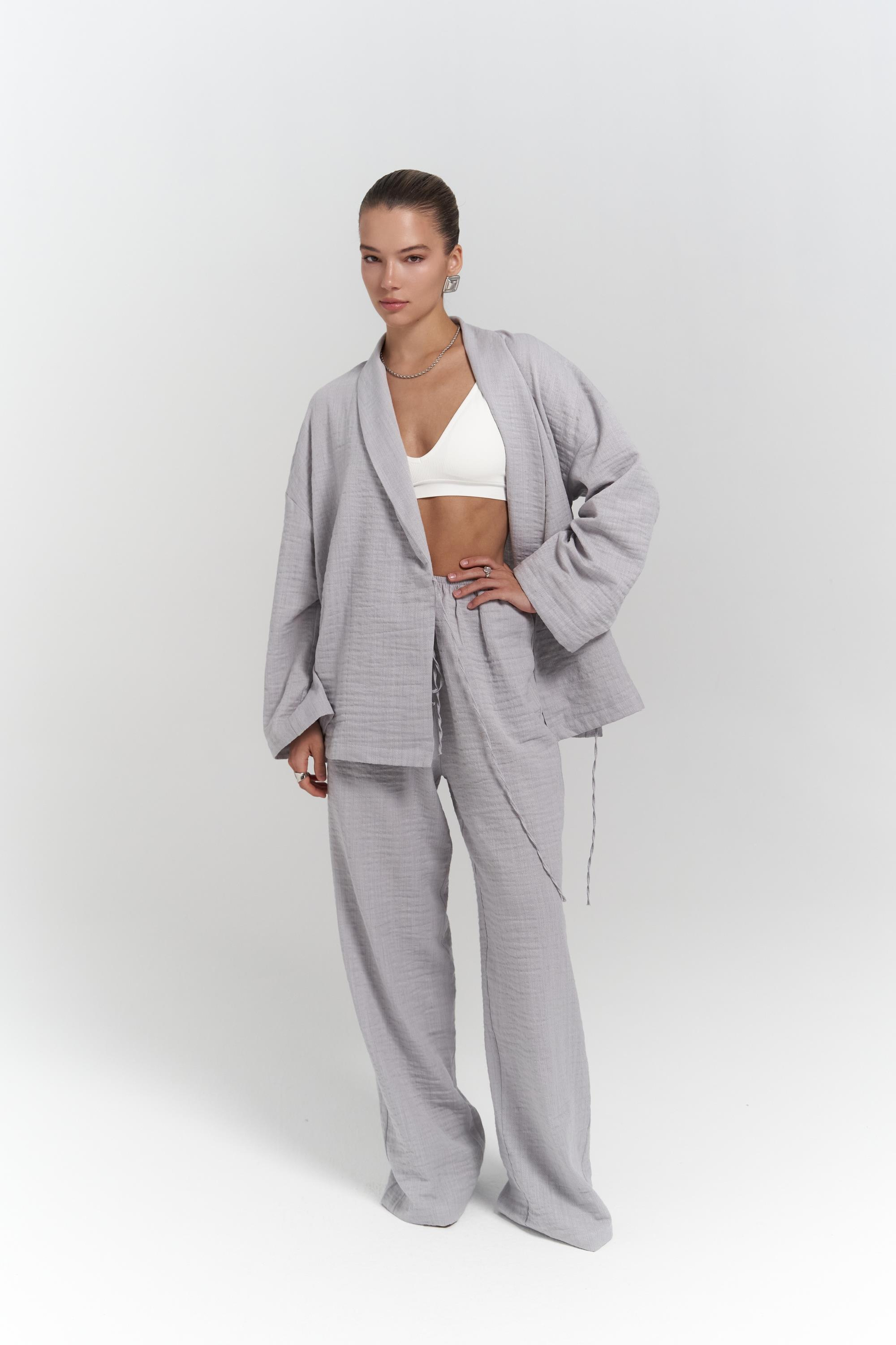 Anya Gri Kimono Pantolon Takım
