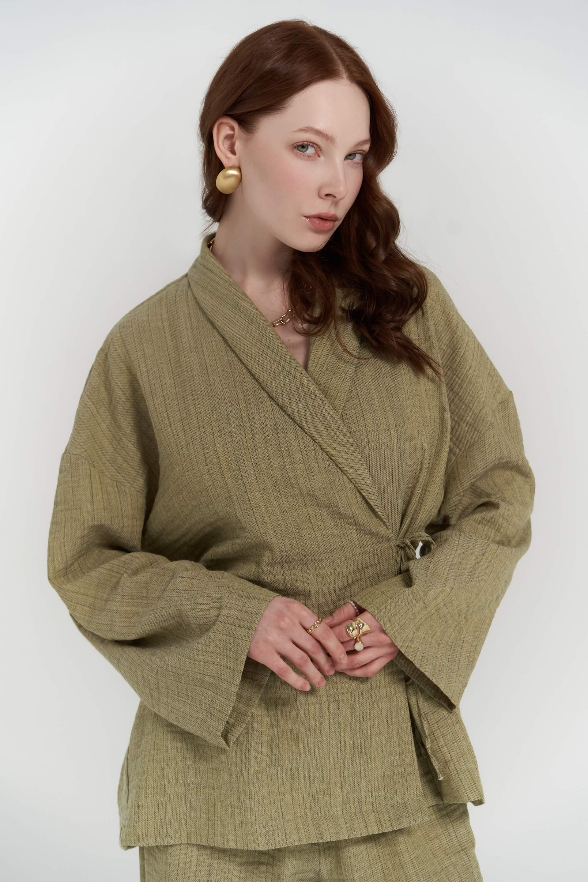 Anya Haki Kimono Pantolon Takım