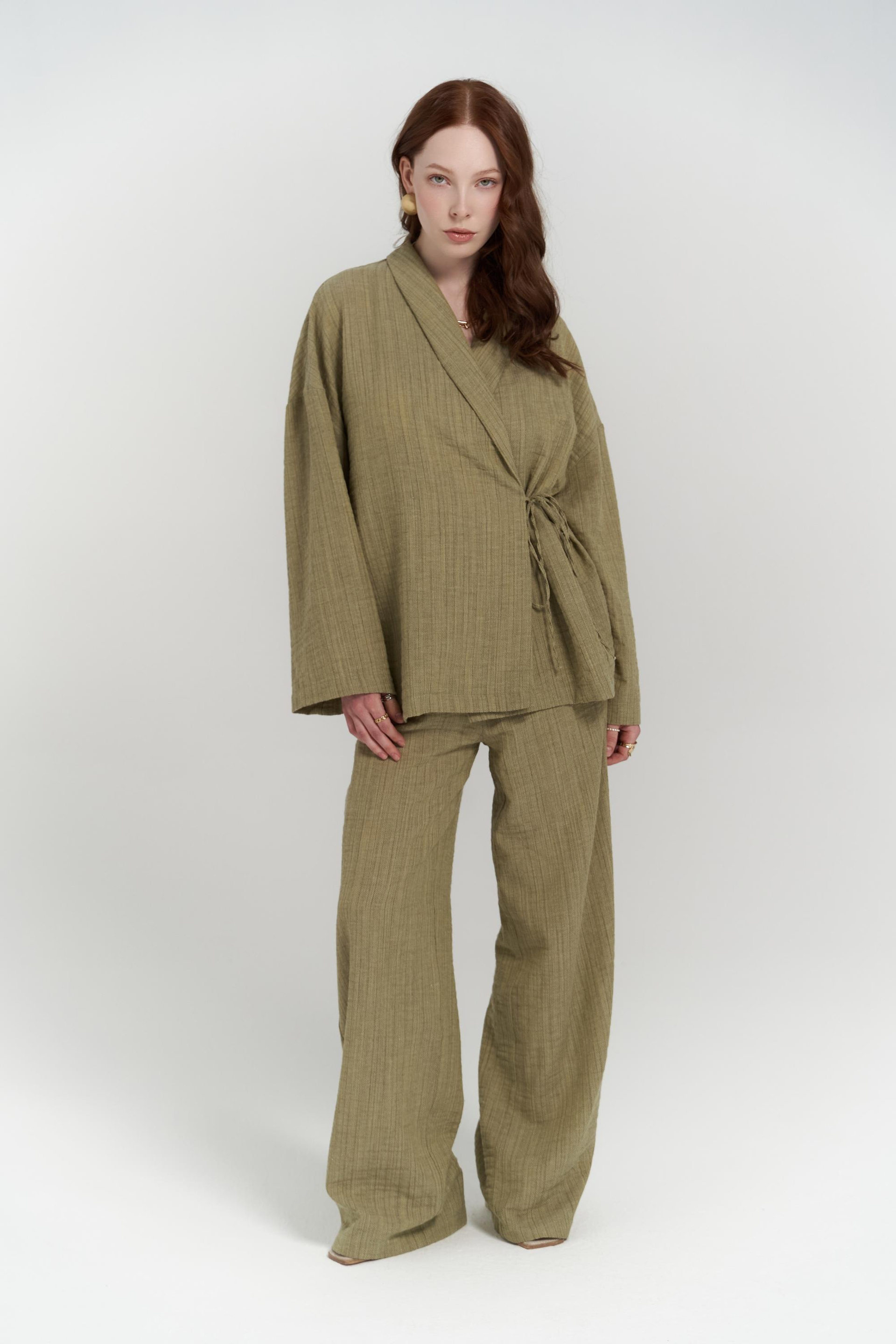 Anya Haki Kimono Pantolon Takım