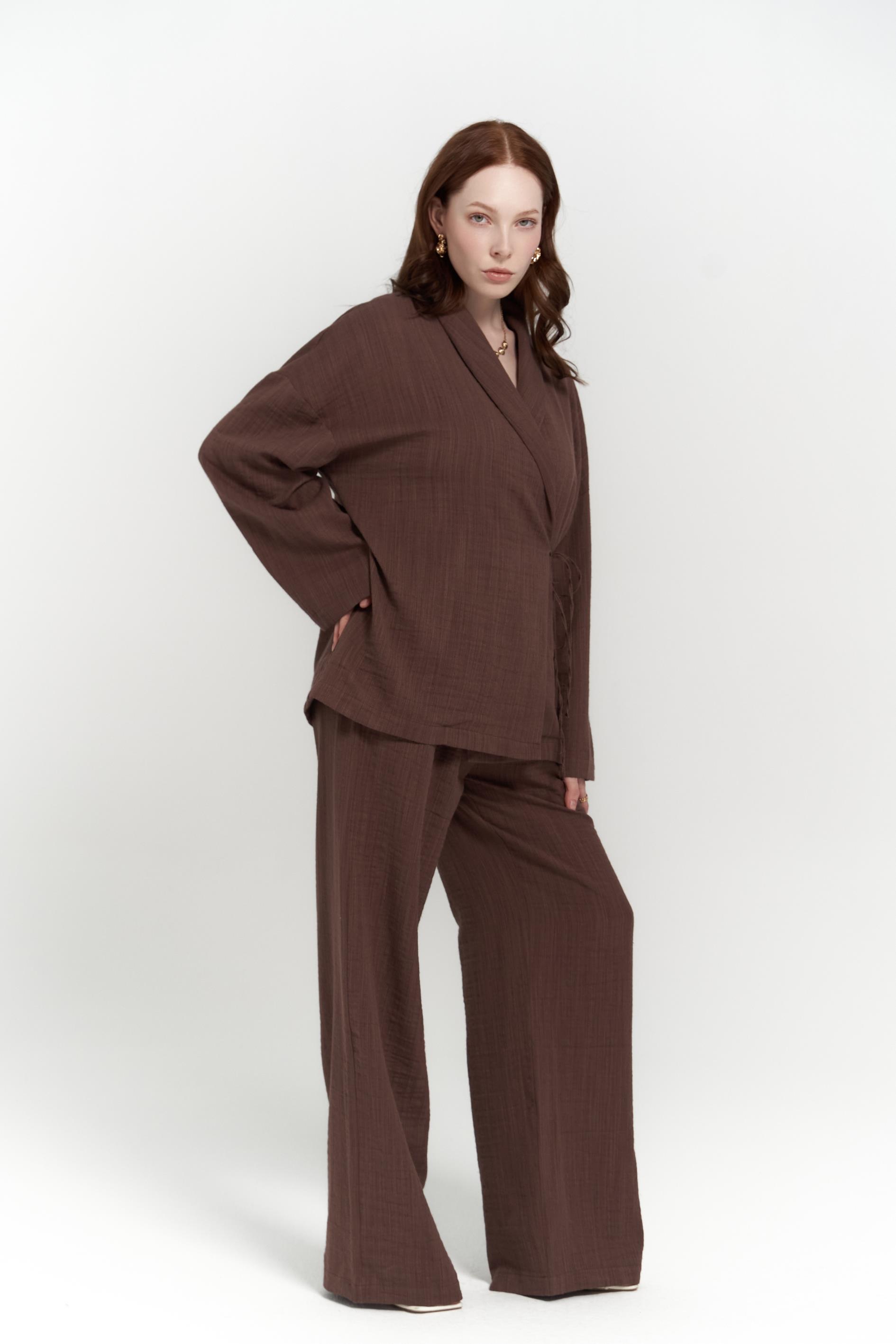 Anya Kahve Kimono Pantolon Takım