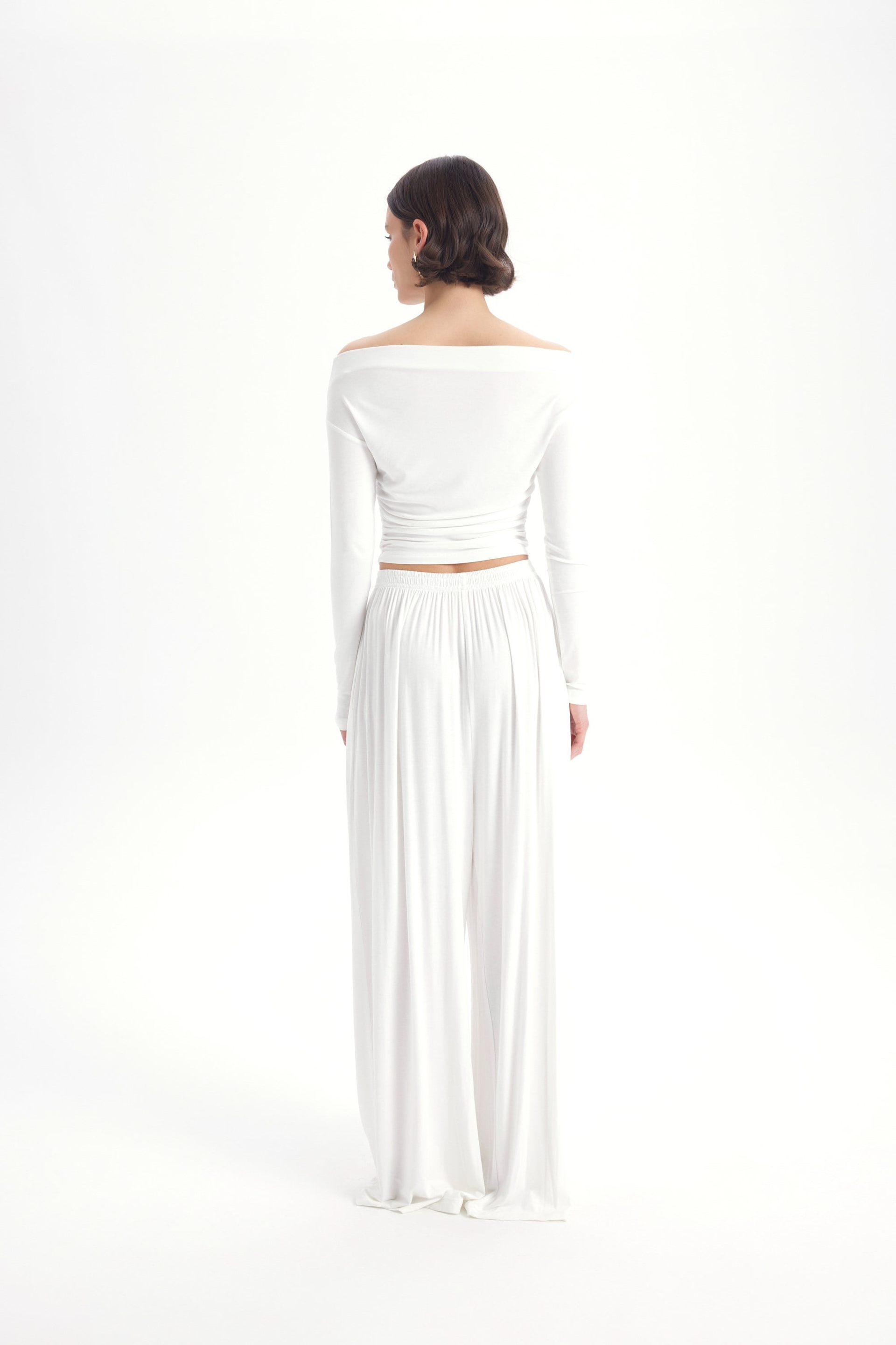 Apolline Üçgen Kesim Ekru Crop Pantolon Takım