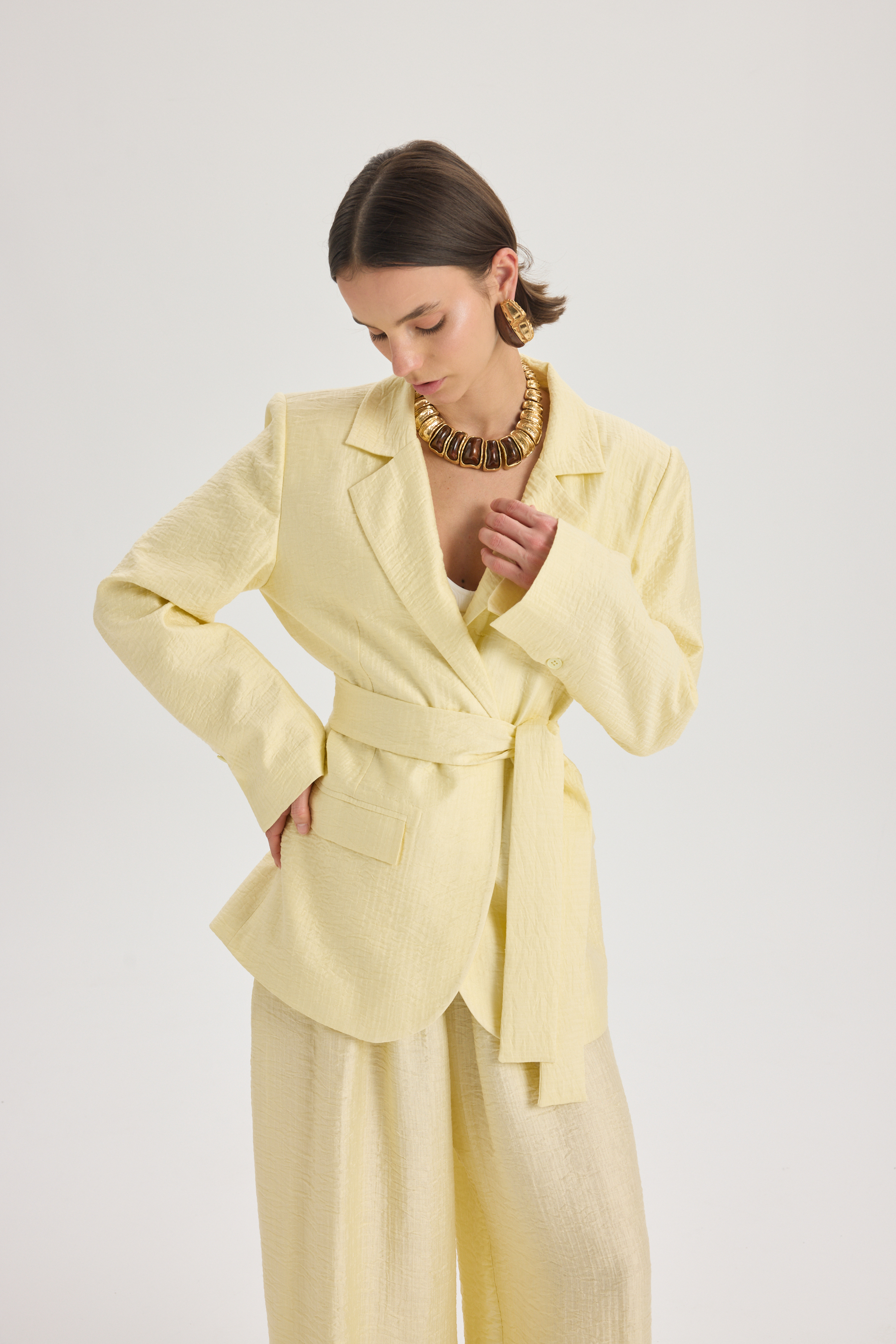 Arisa Kemer Detay Sarı Blazer Ceket 