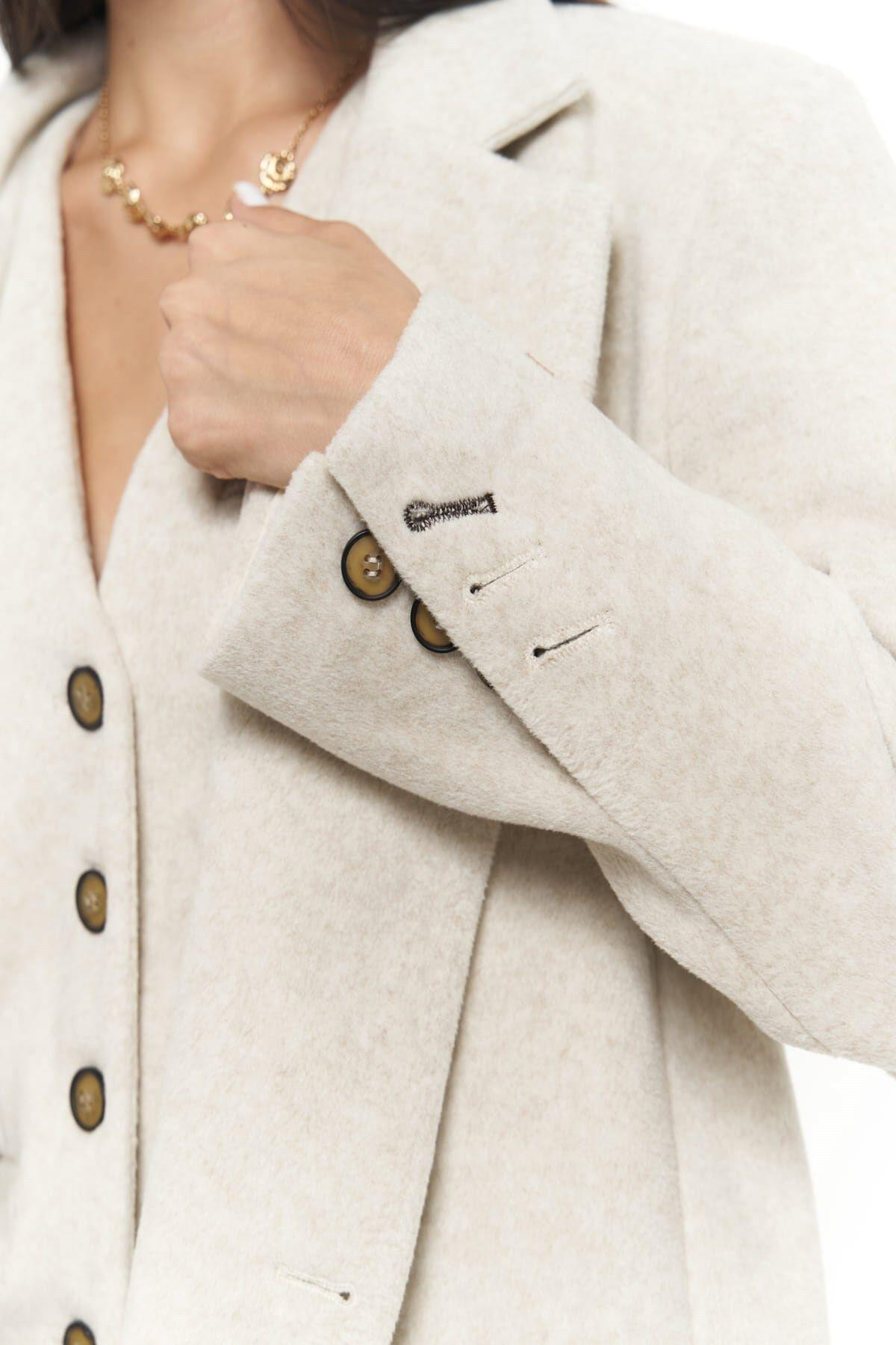 Armonia Beige Blazer with Slit Detail 
