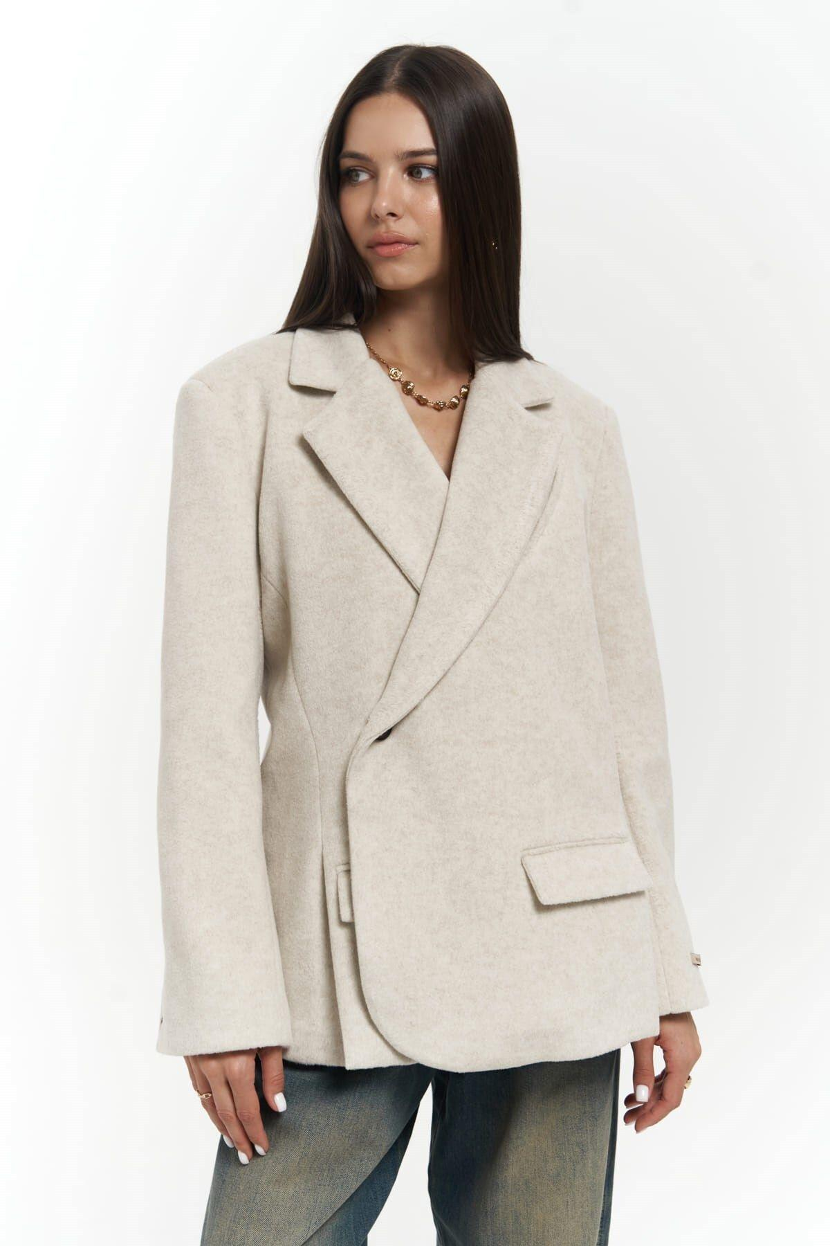 Armonia Beige Blazer with Slit Detail 