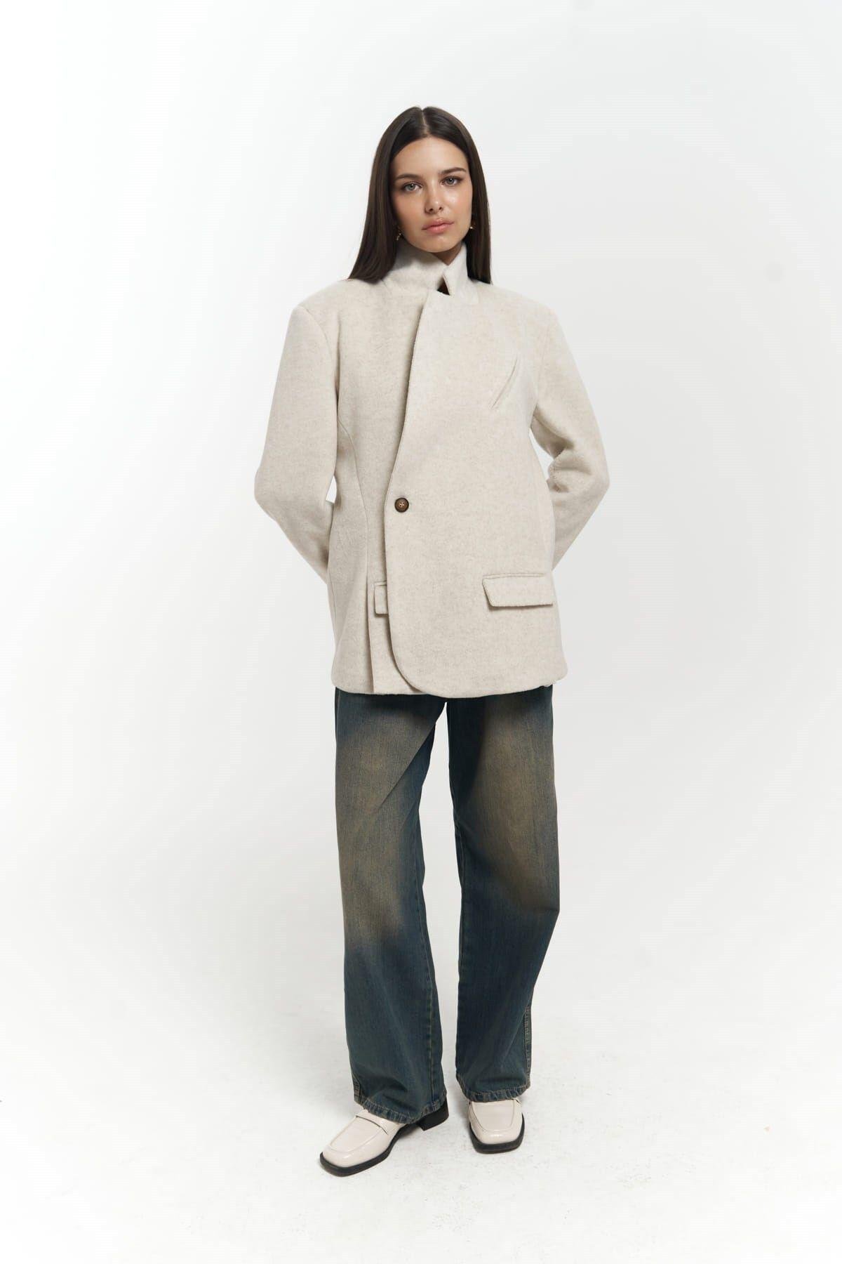 Armonia Beige Blazer with Slit Detail 