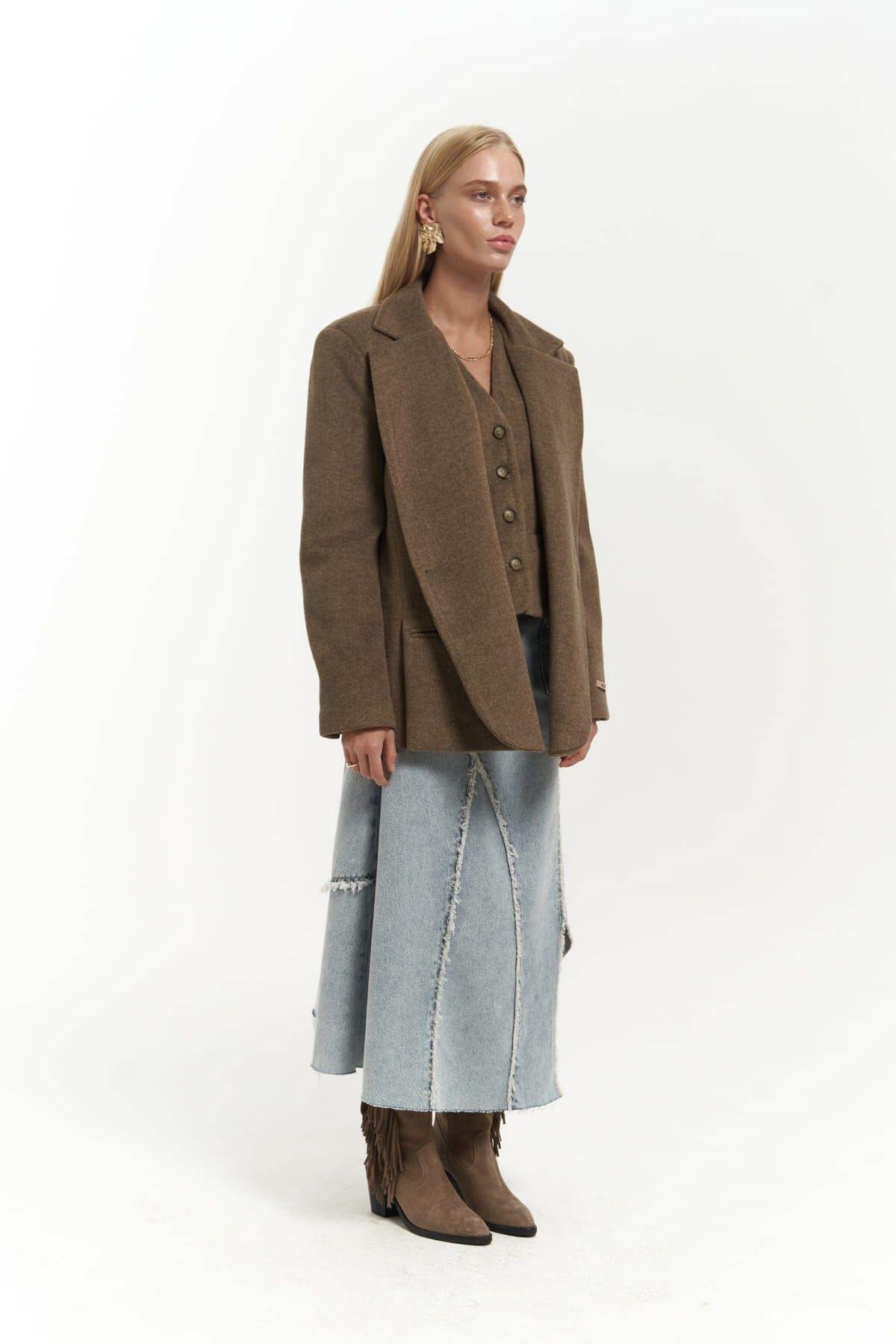 Armonia Brown Blazer with Slit Detail 