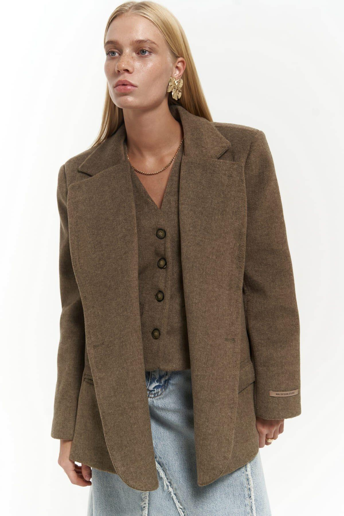 Armonia Brown Blazer with Slit Detail 