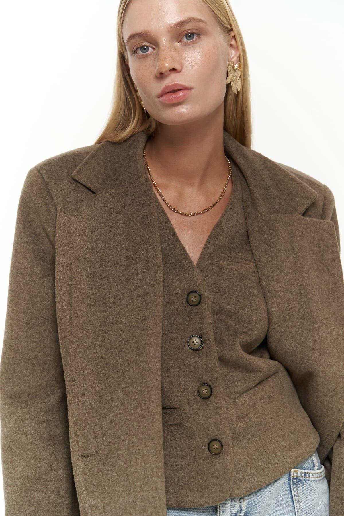Armonia Brown Blazer with Slit Detail 