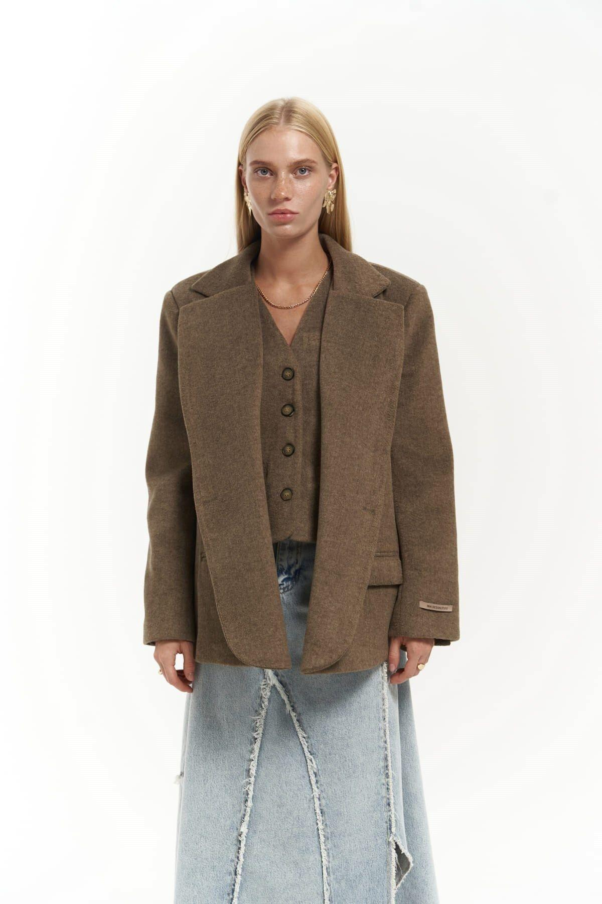 Armonia Brown Blazer with Slit Detail 