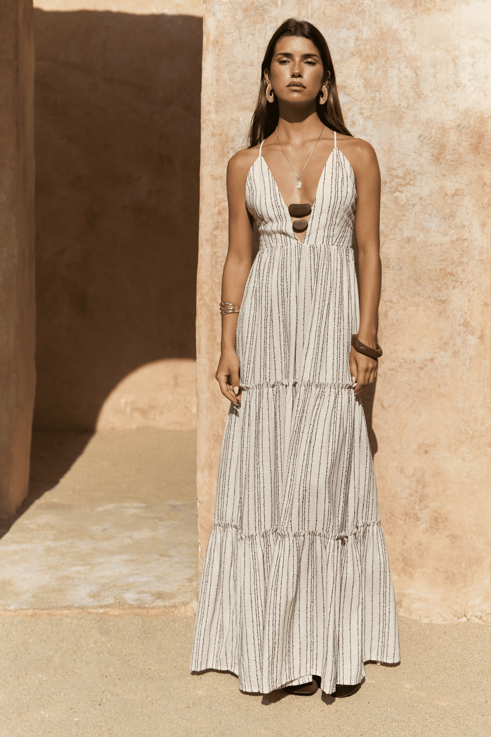 Asman Boncuk Detay Kahve Elbise