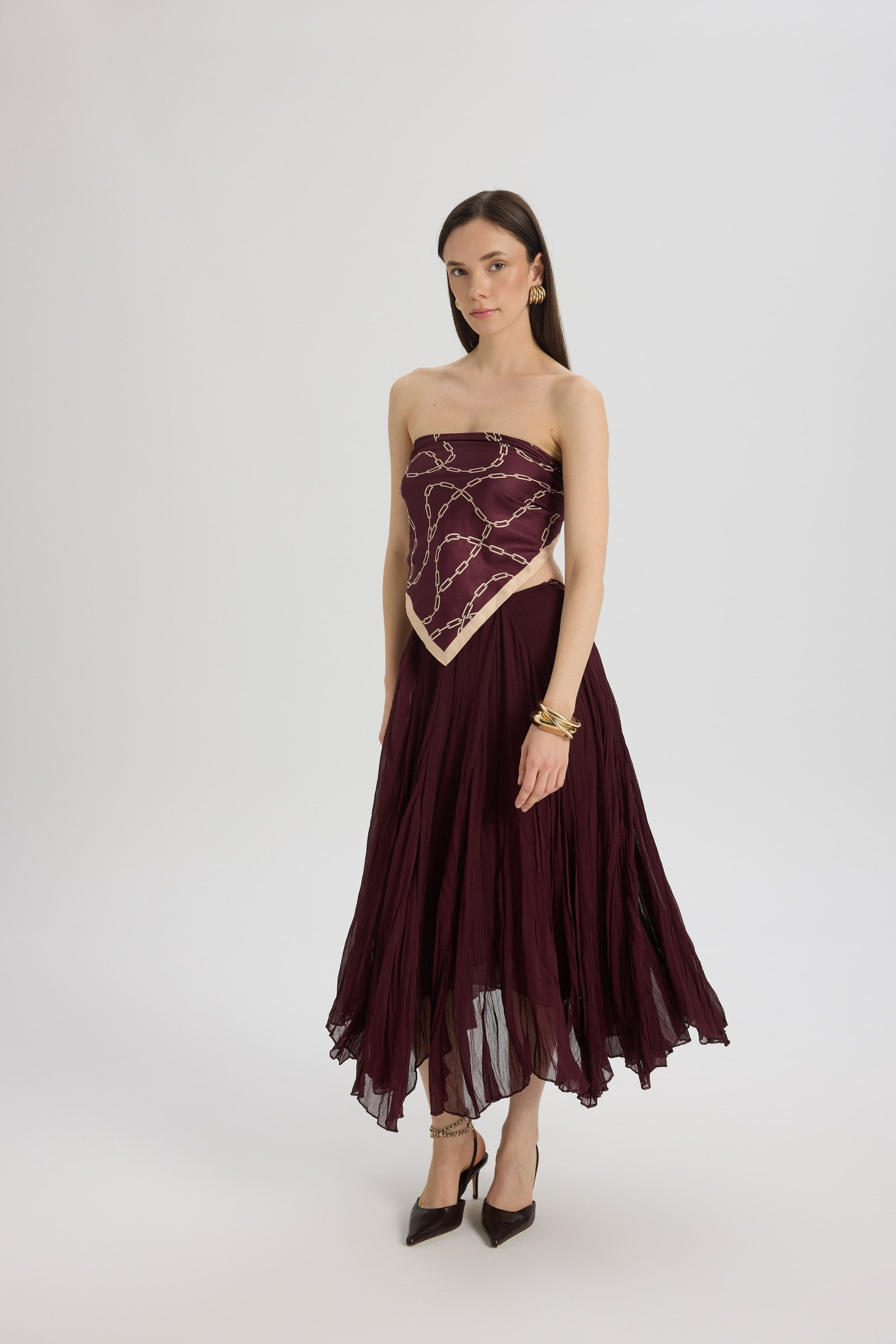 Assa Burgundy Pleated Skirt