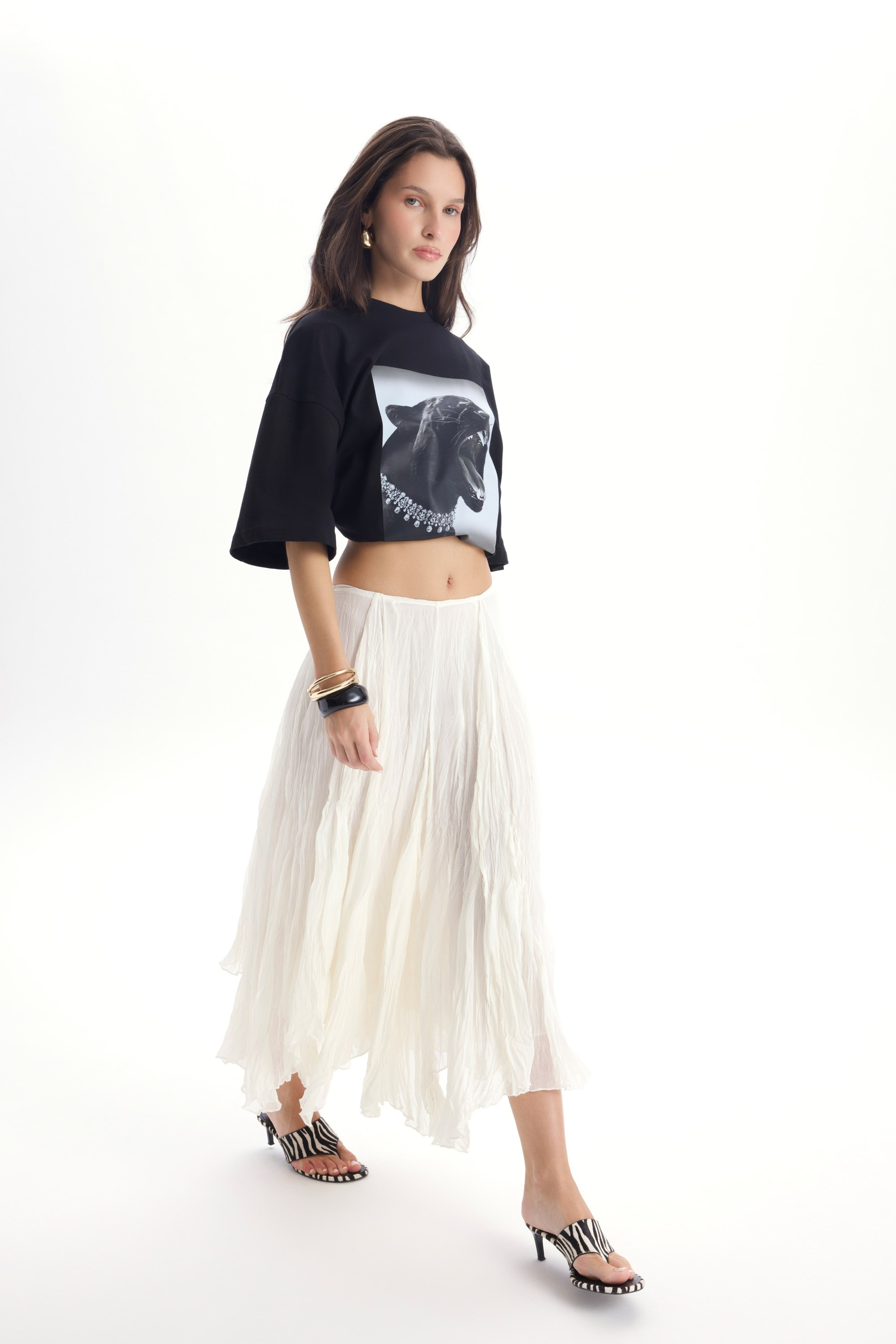 Assa Pleated Ecru Skirt