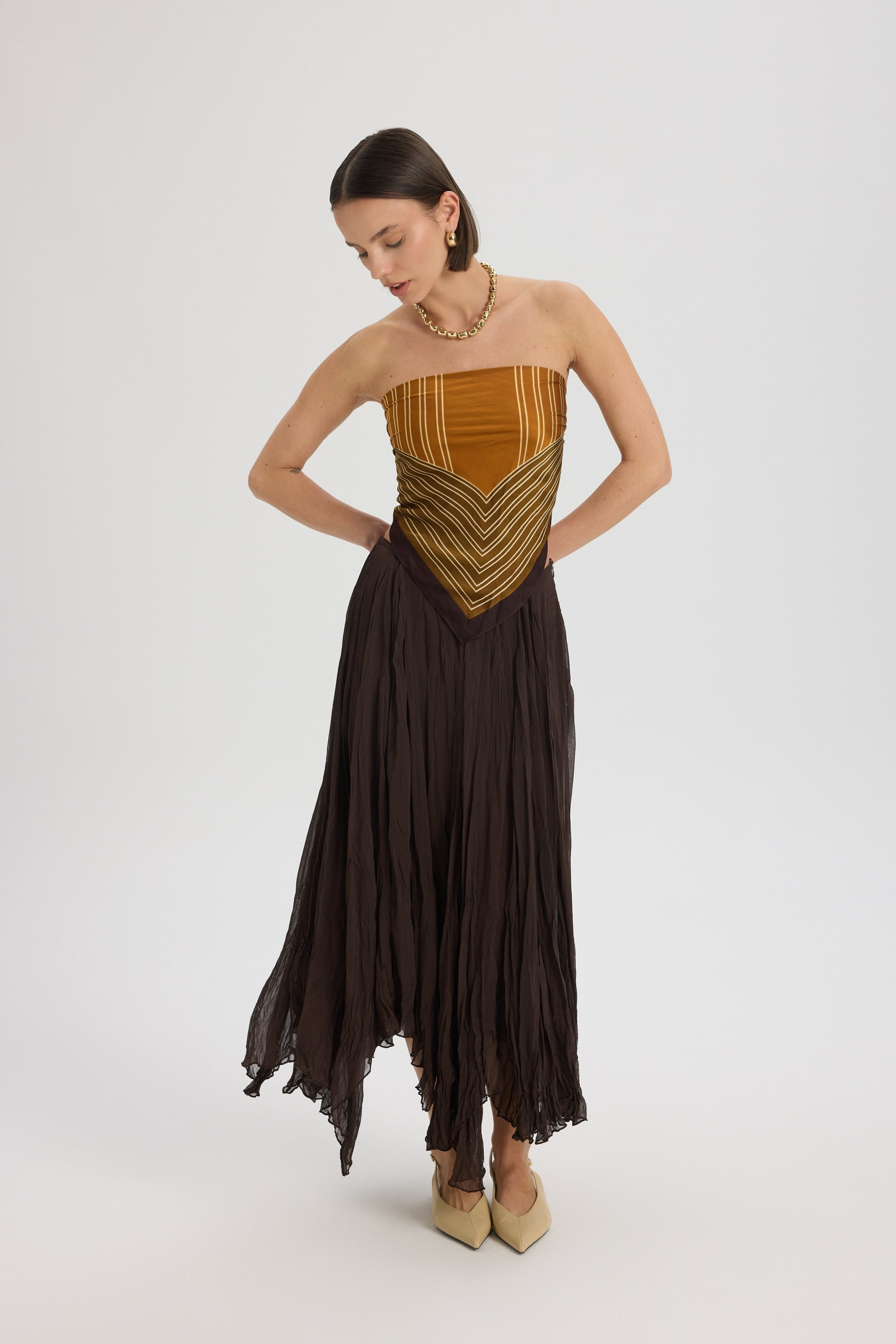 Assa Pleated Brown Skirt